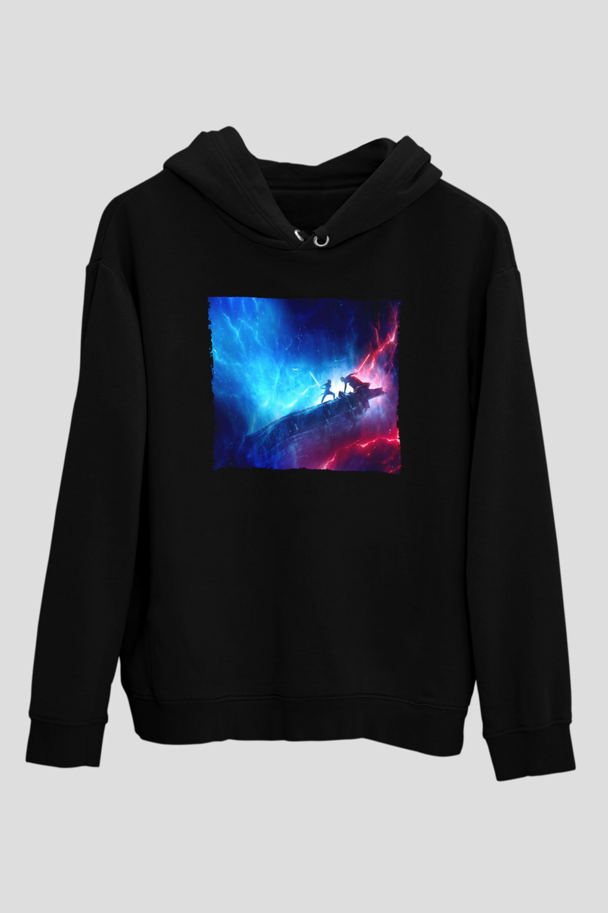 Unisex Star Wars Skywalkerın Yükselişi (Star Wars The Rise of Skywalker) Baskılı Siyah Kapüşonlu Sweatshirt