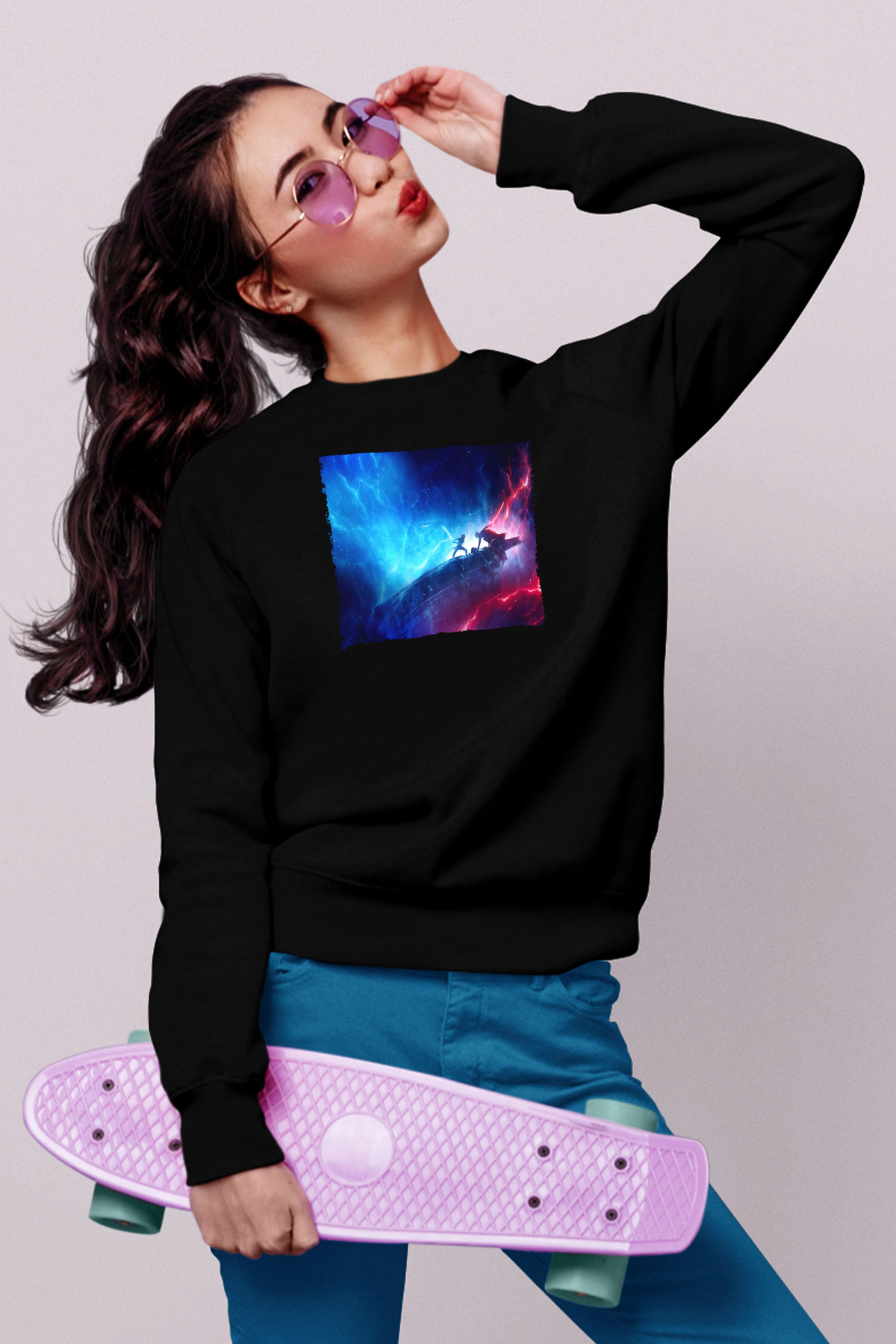 Unisex Star Wars Skywalkerın Yükselişi (Star Wars The Rise of Skywalker) Baskılı Siyah Sweatshirt