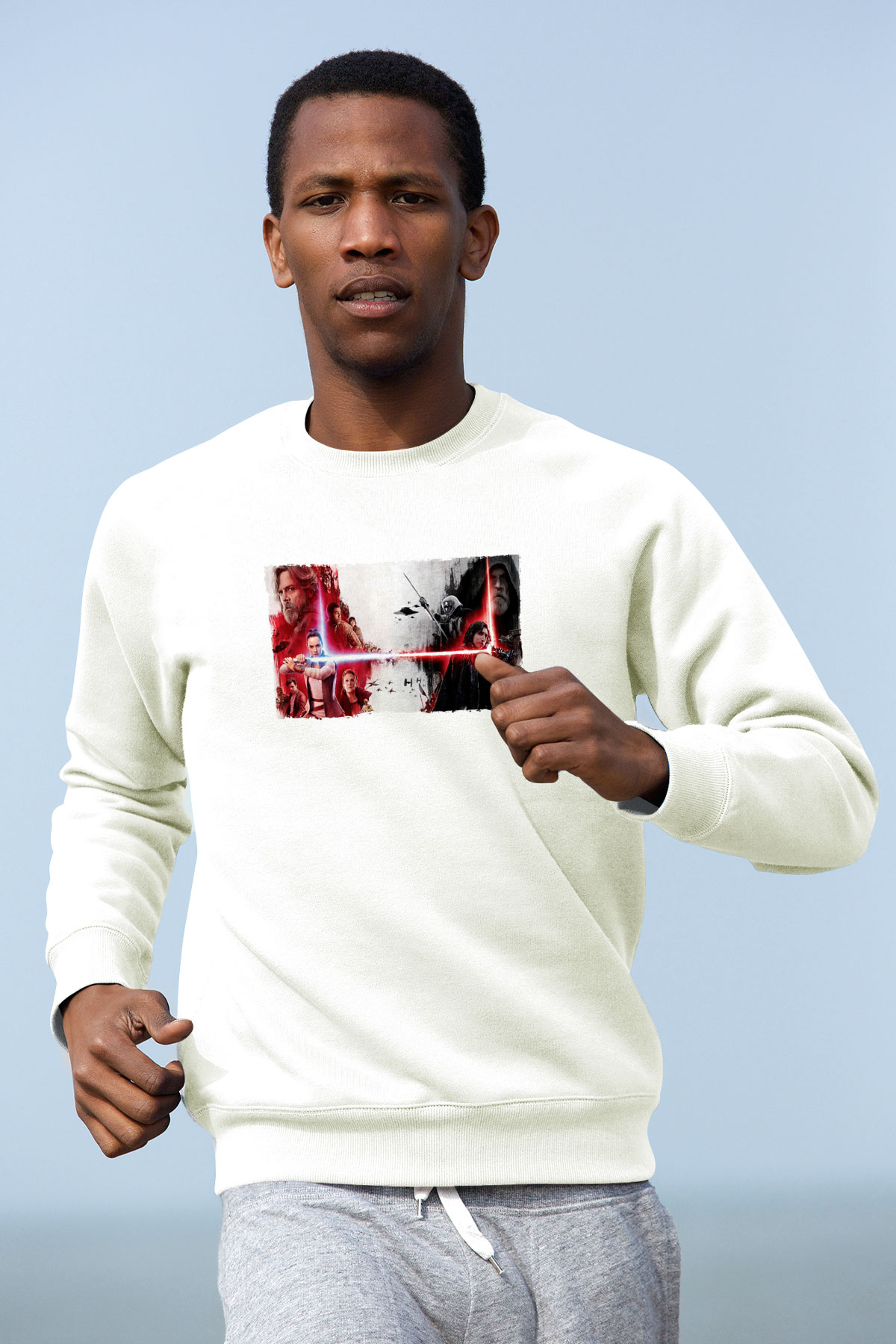 Unisex Star Wars Son Jedi Baskılı Beyaz Sweatshirt
