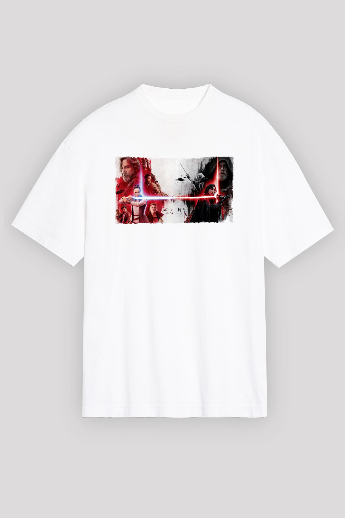 Unisex Star Wars Son Jedi Baskılı Beyaz Oversize Tişört