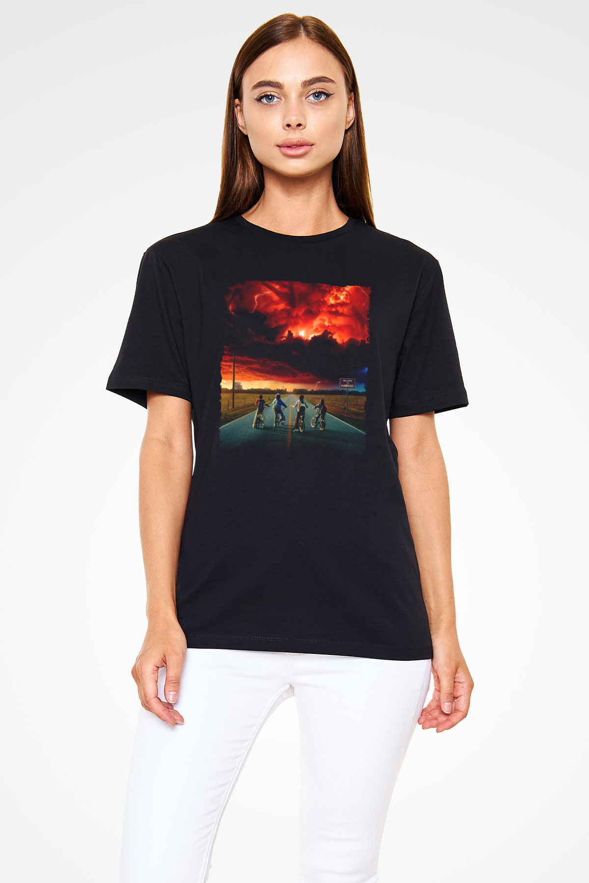 Stranger Things Baskılı Siyah T-Shirt