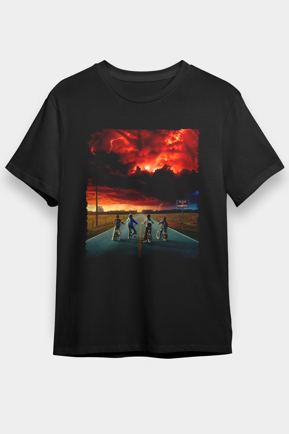 Stranger Things Baskılı Siyah T-Shirt