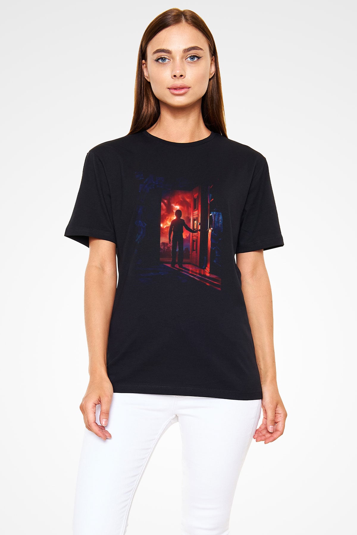 Stranger Things Baskılı Siyah Tshirt