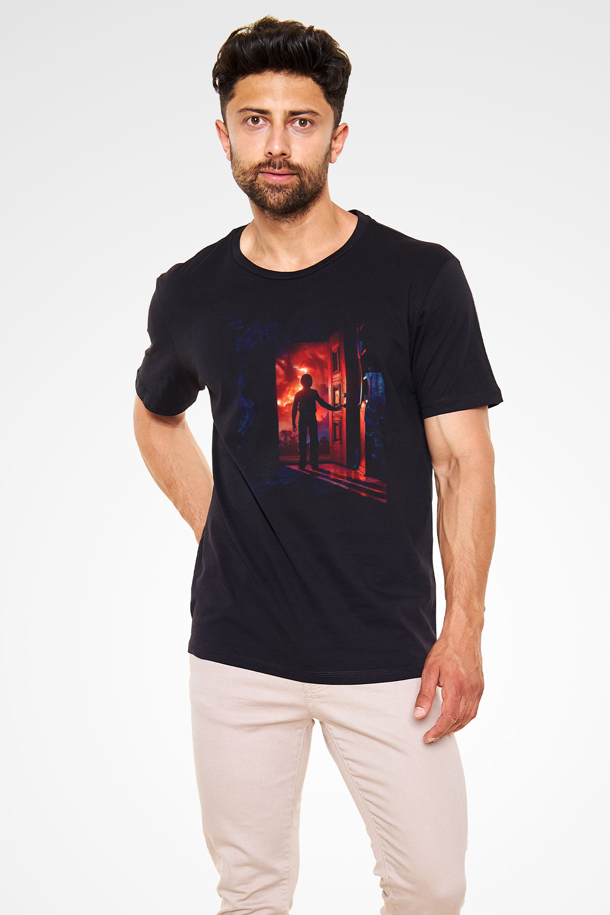 Stranger Things Baskılı Siyah Tshirt