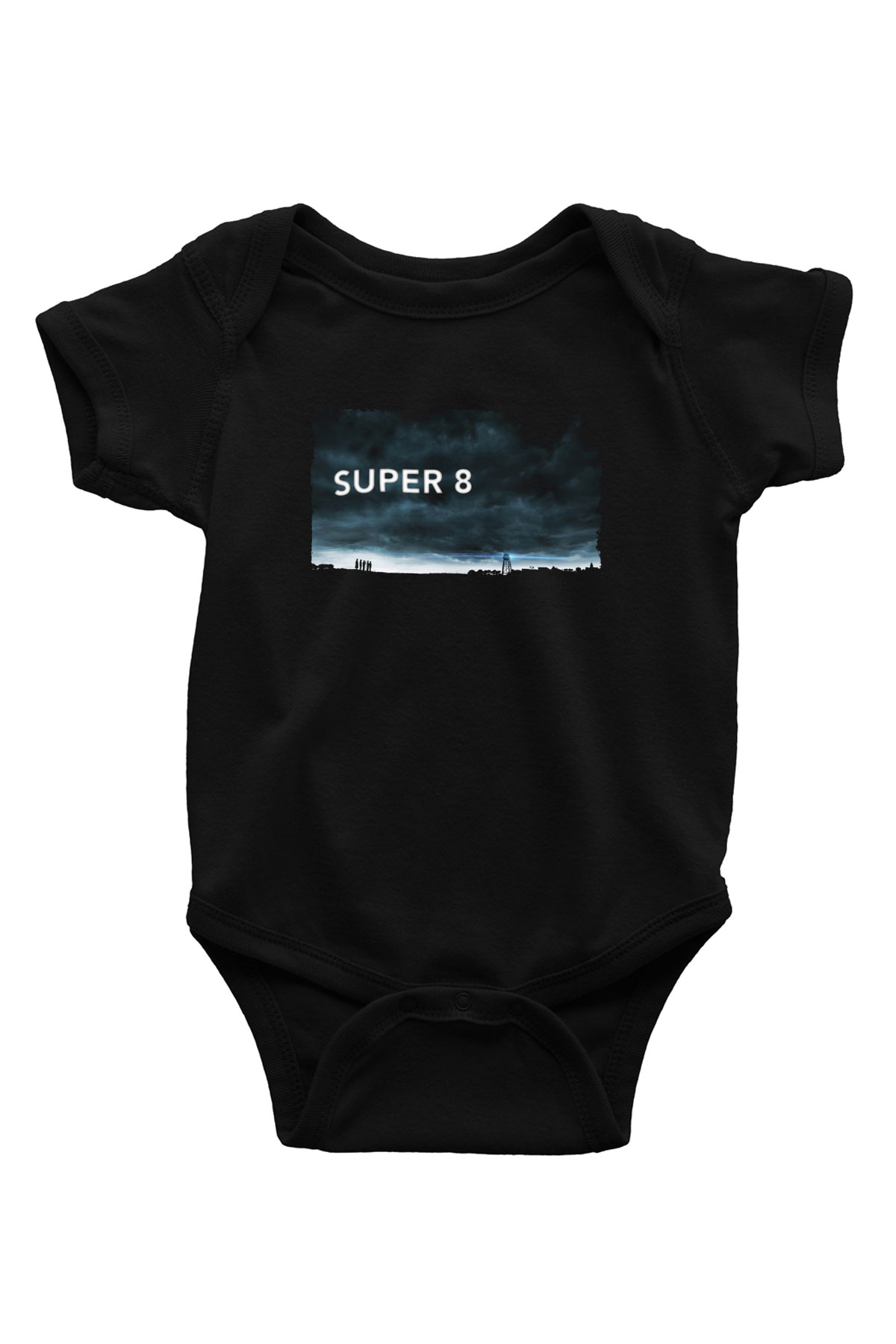 Unisex Super 8 Baskılı Siyah Bebek Body - Zıbın