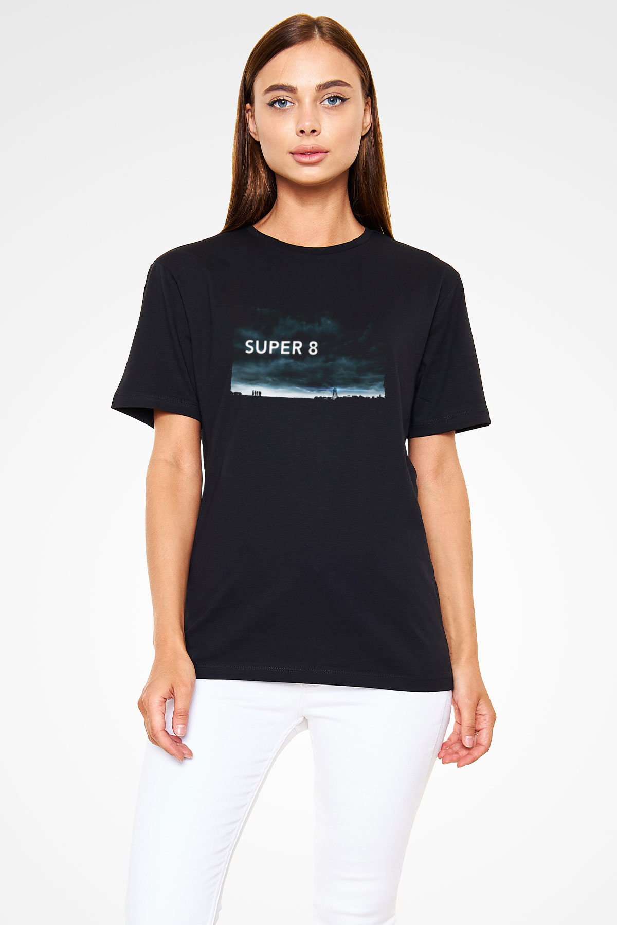 Super 8 Baskılı Siyah T-shirt