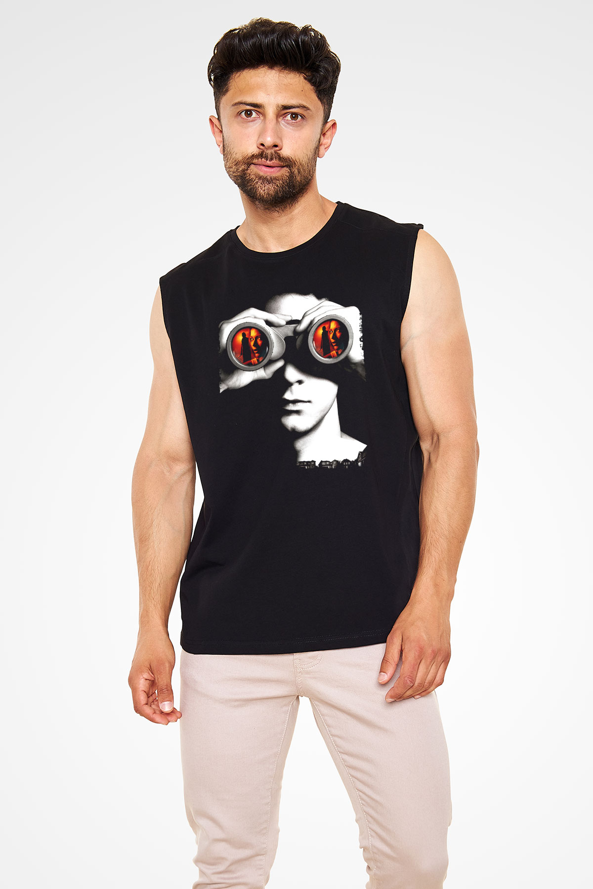 Unisex Şüphe (Disturbia) Baskılı Siyah Kolsuz T-shirt