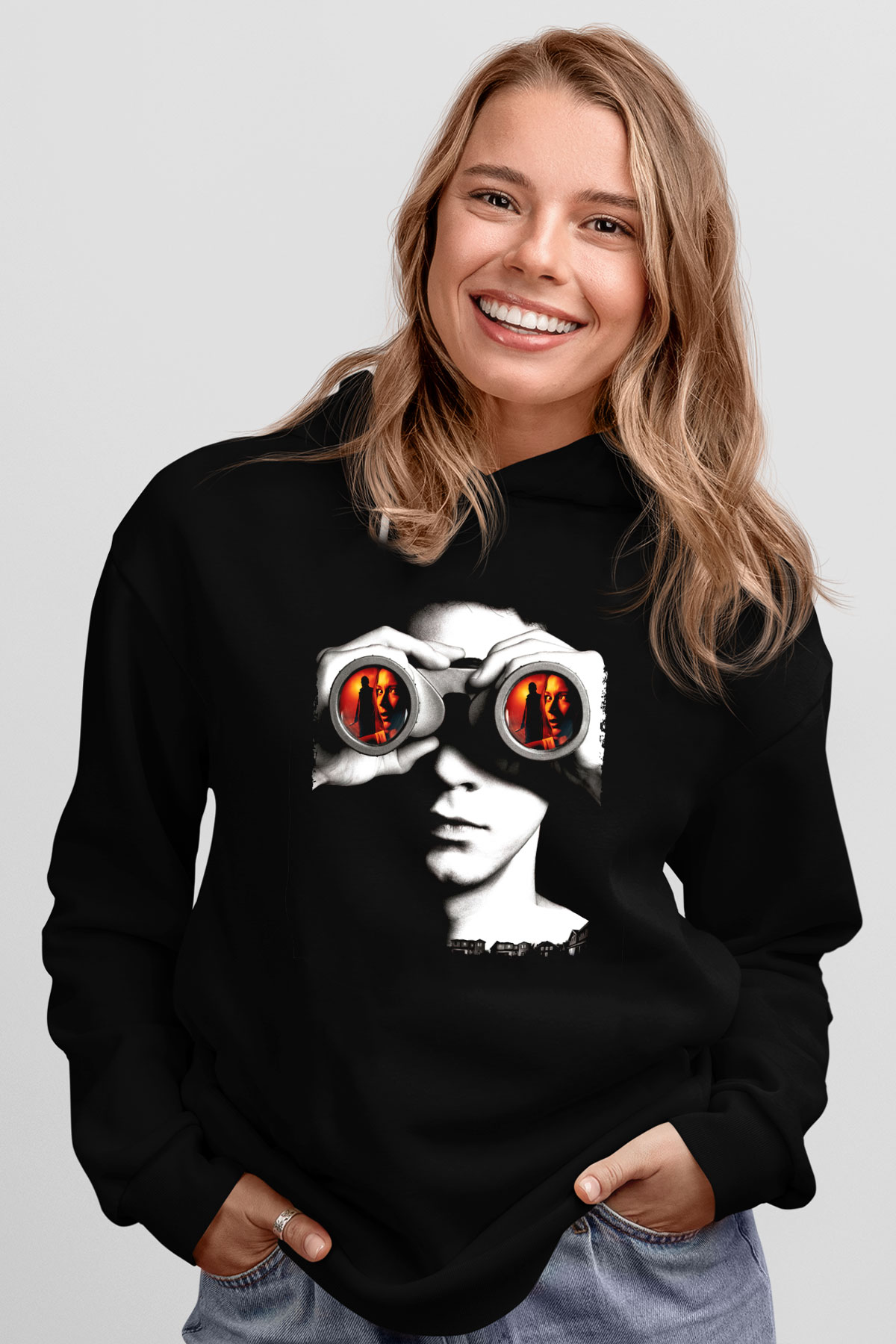 Unisex Şüphe (Disturbia) Baskılı Siyah Kapüşonlu Sweatshirt