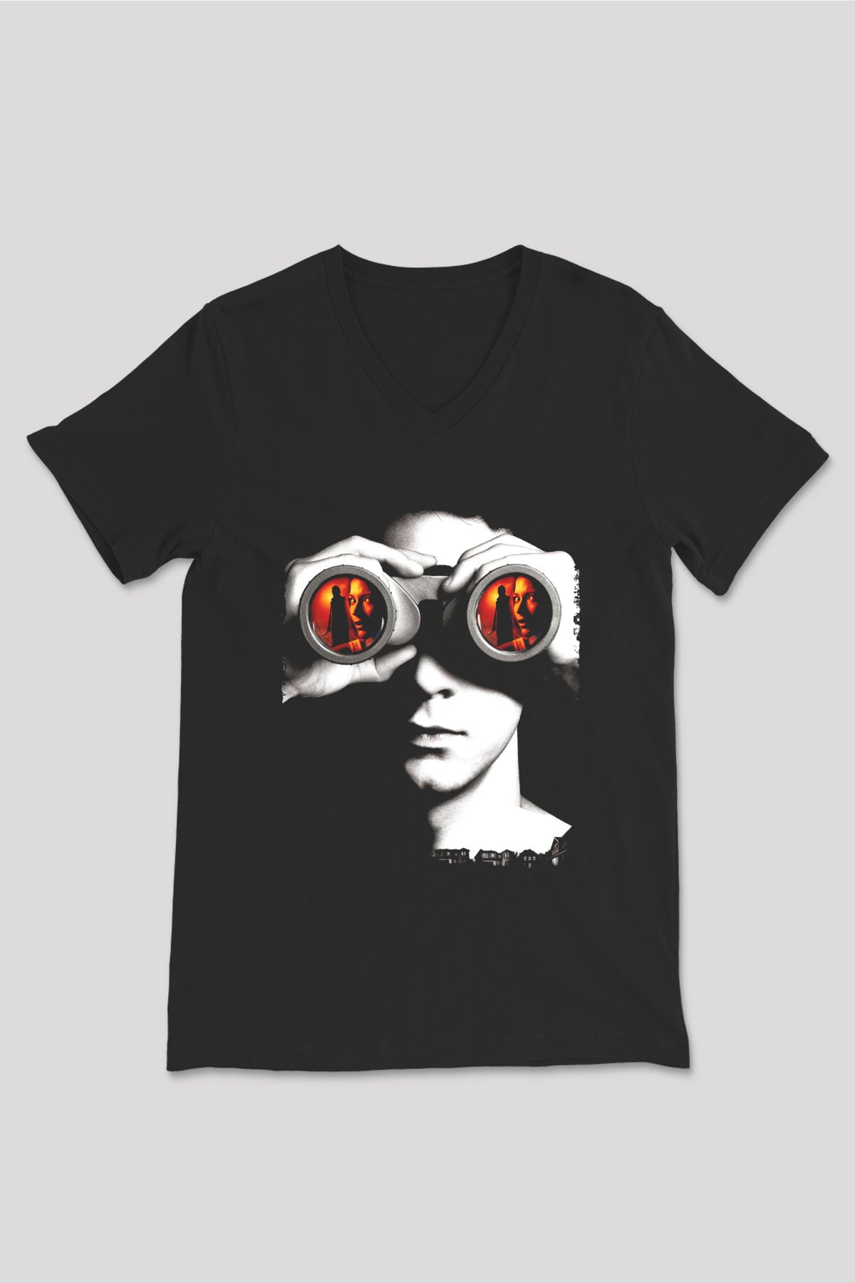 Unisex Şüphe (Disturbia) Baskılı Siyah V Yaka T-shirt
