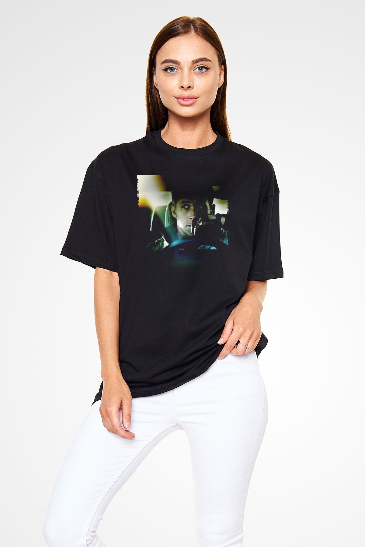 Unisex Sürücü (Drive) Baskılı Siyah Oversize Tshirt