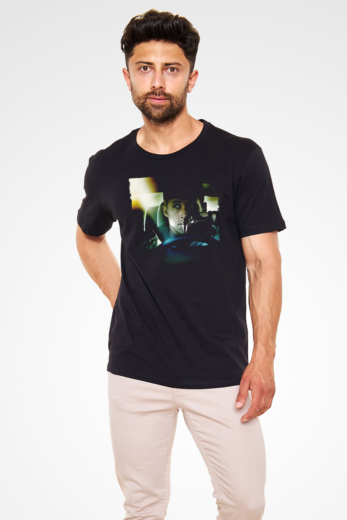 Sürücü (Drive) Baskılı Siyah Tshirt