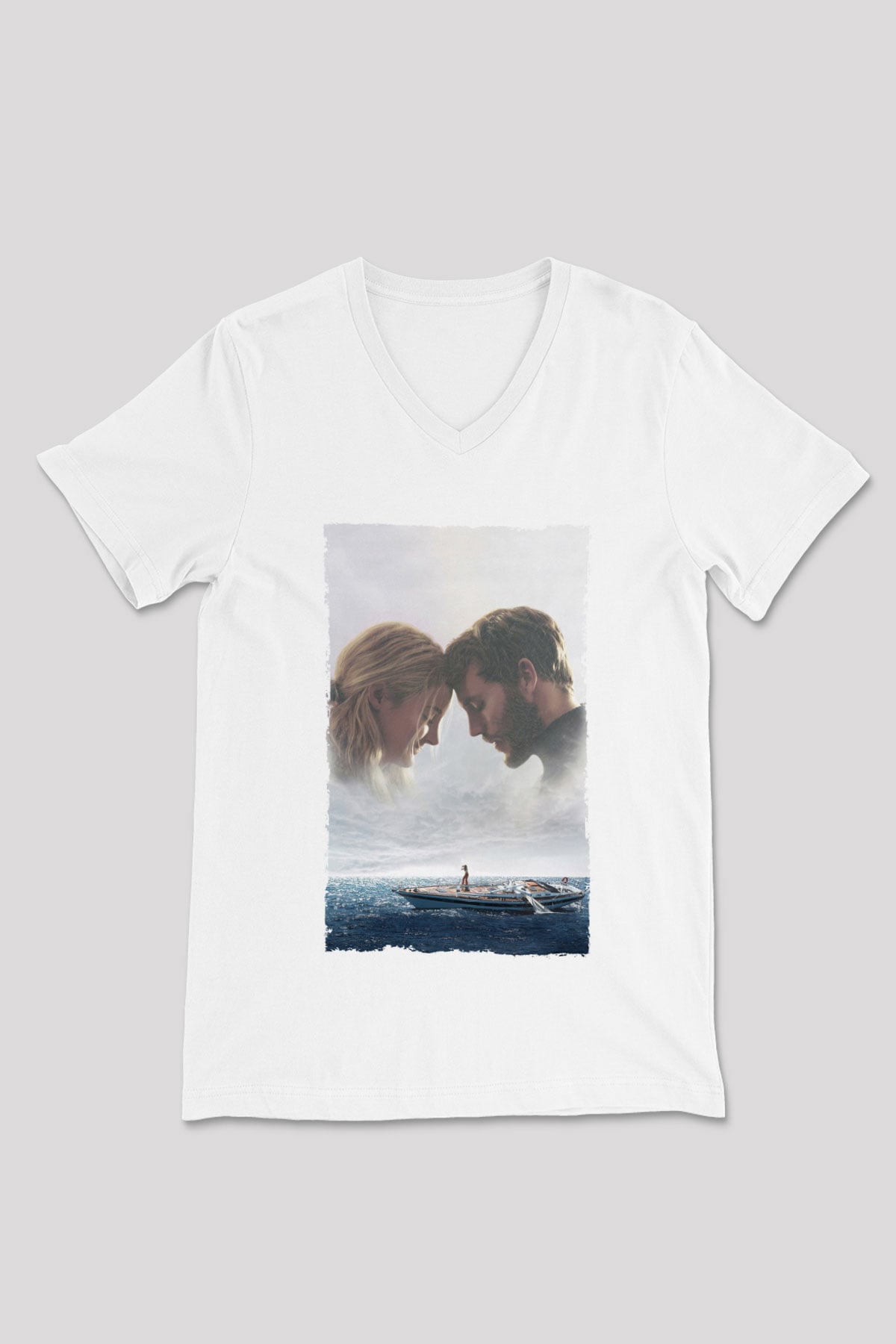 Unisex Sürükleniş - Adrift Baskılı Beyaz V Yaka Tişört