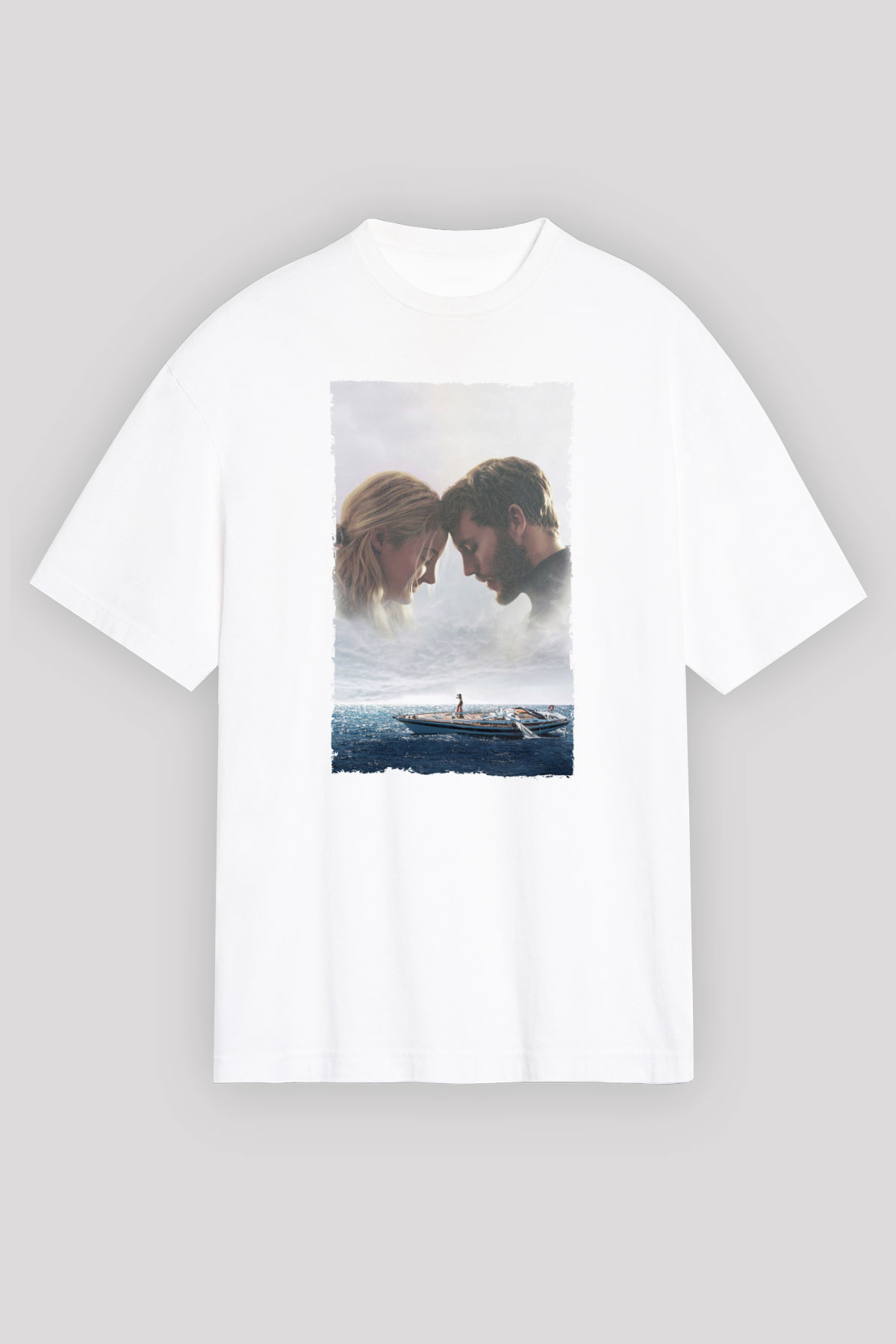Unisex Sürükleniş - Adrift Baskılı Beyaz Oversize Tişört