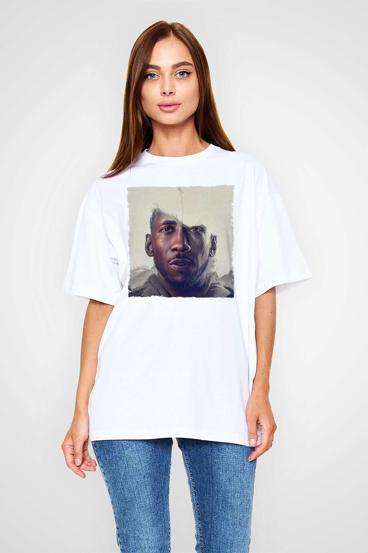 Unisex Swan Song Baskılı Beyaz Oversize Tişört