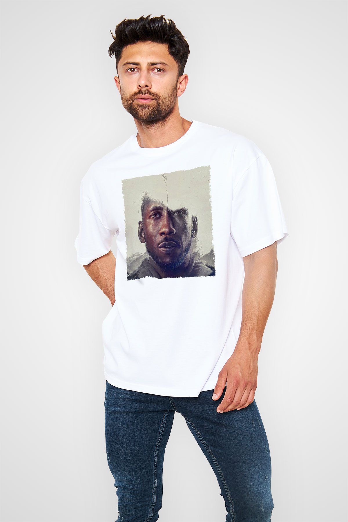 Unisex Swan Song Baskılı Beyaz Oversize Tişört