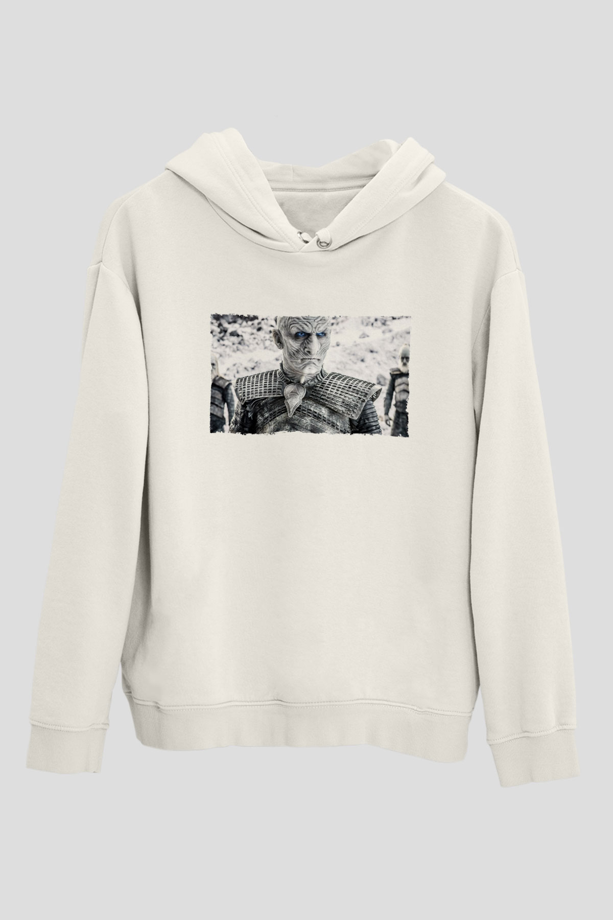 Unisex Taht Oyunları Baskılı Beyaz Kapüşonlu Sweatshirt