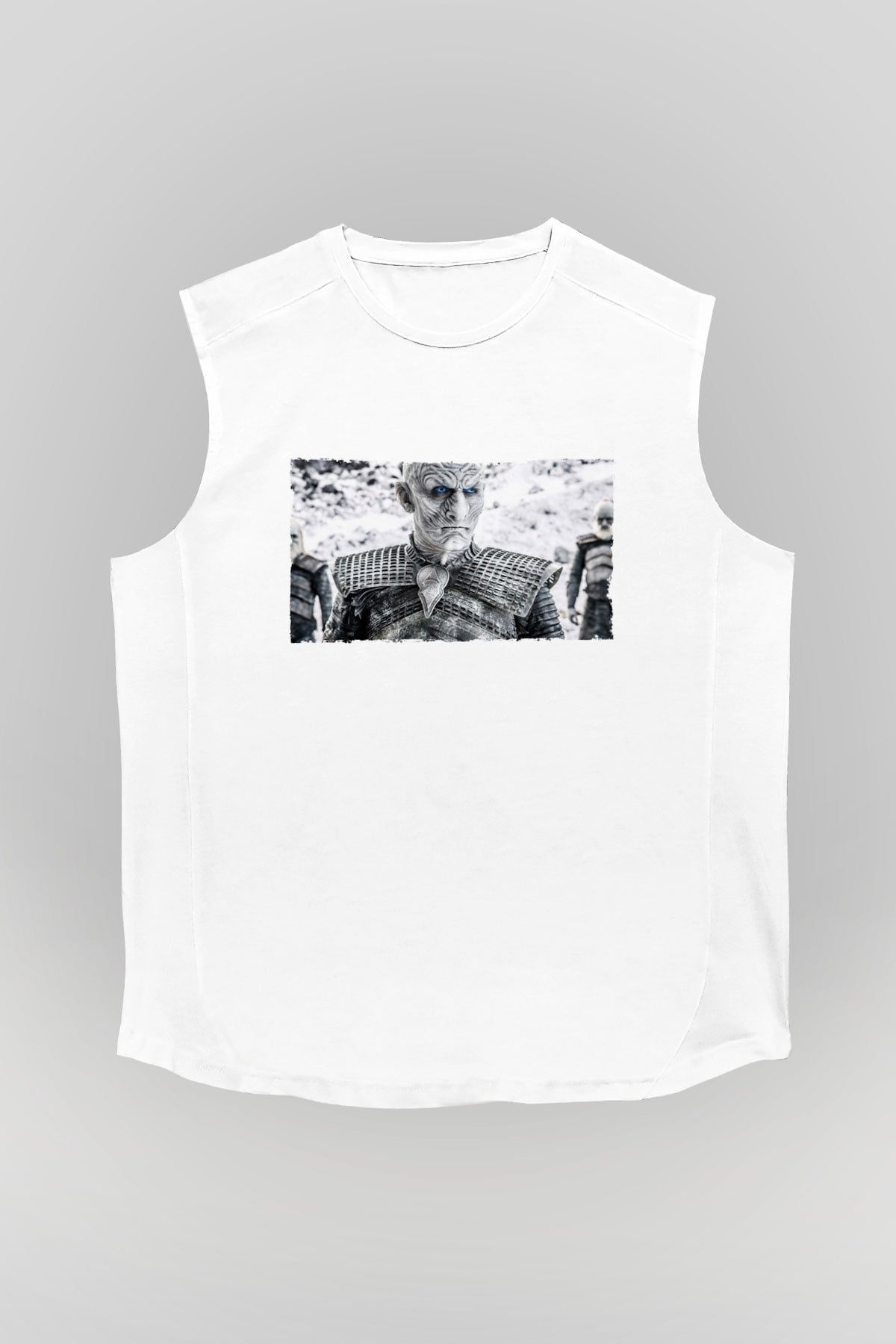 Unisex Taht Oyunları Baskılı Beyaz Kolsuz Tshirt