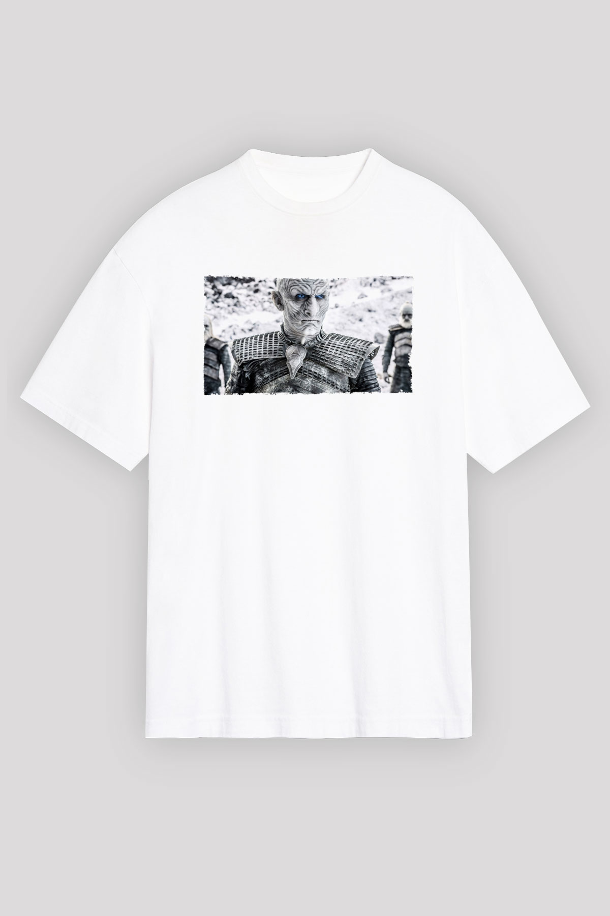 Unisex Taht Oyunları Baskılı Beyaz Oversize Oversize T-shirt