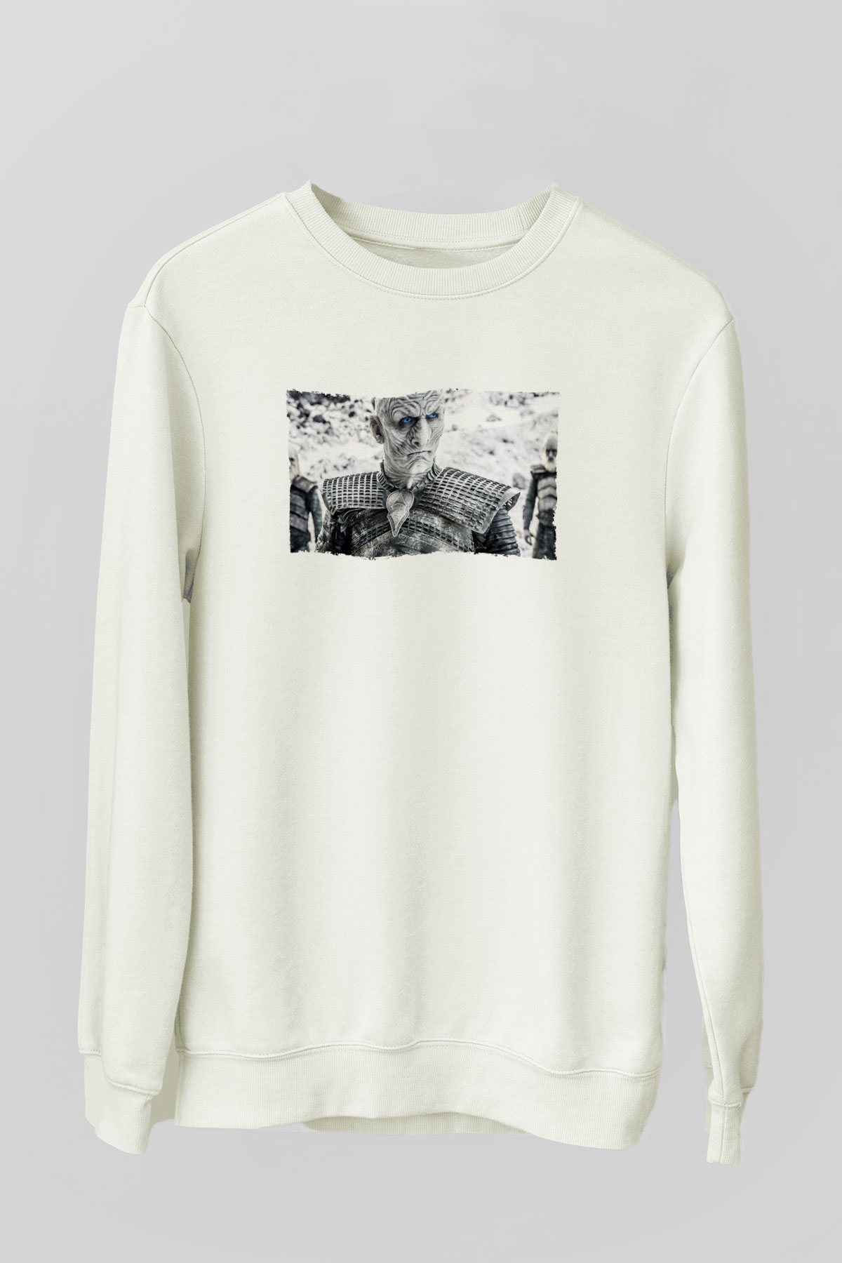Unisex Taht Oyunları Baskılı Beyaz Sweatshirt