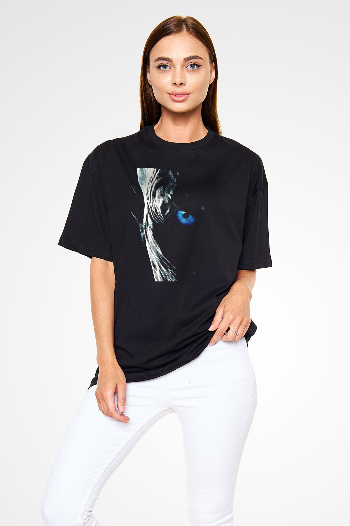 Unisex Taht Oyunları Baskılı Siyah Oversize Tshirt