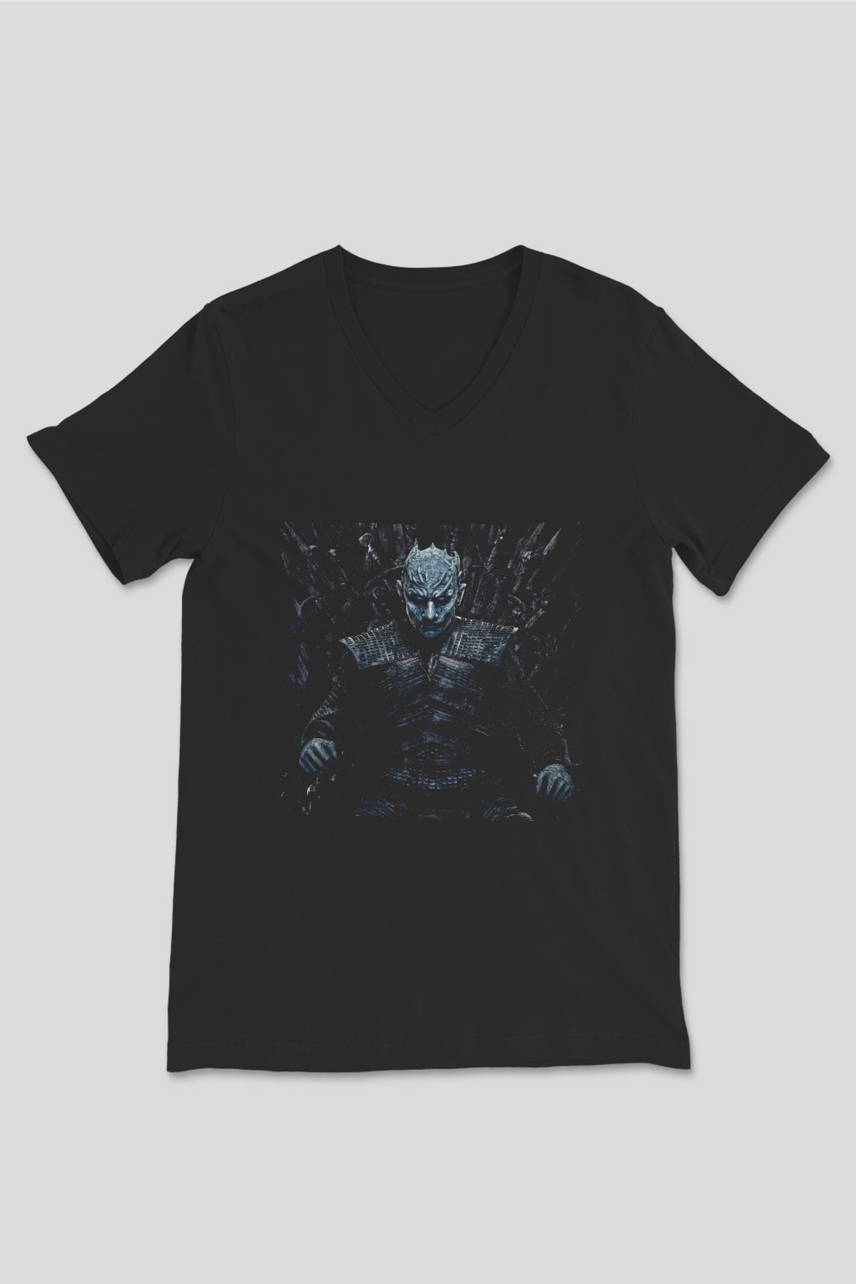 Unisex Taht Oyunları Baskılı Siyah V Yaka T-shirt