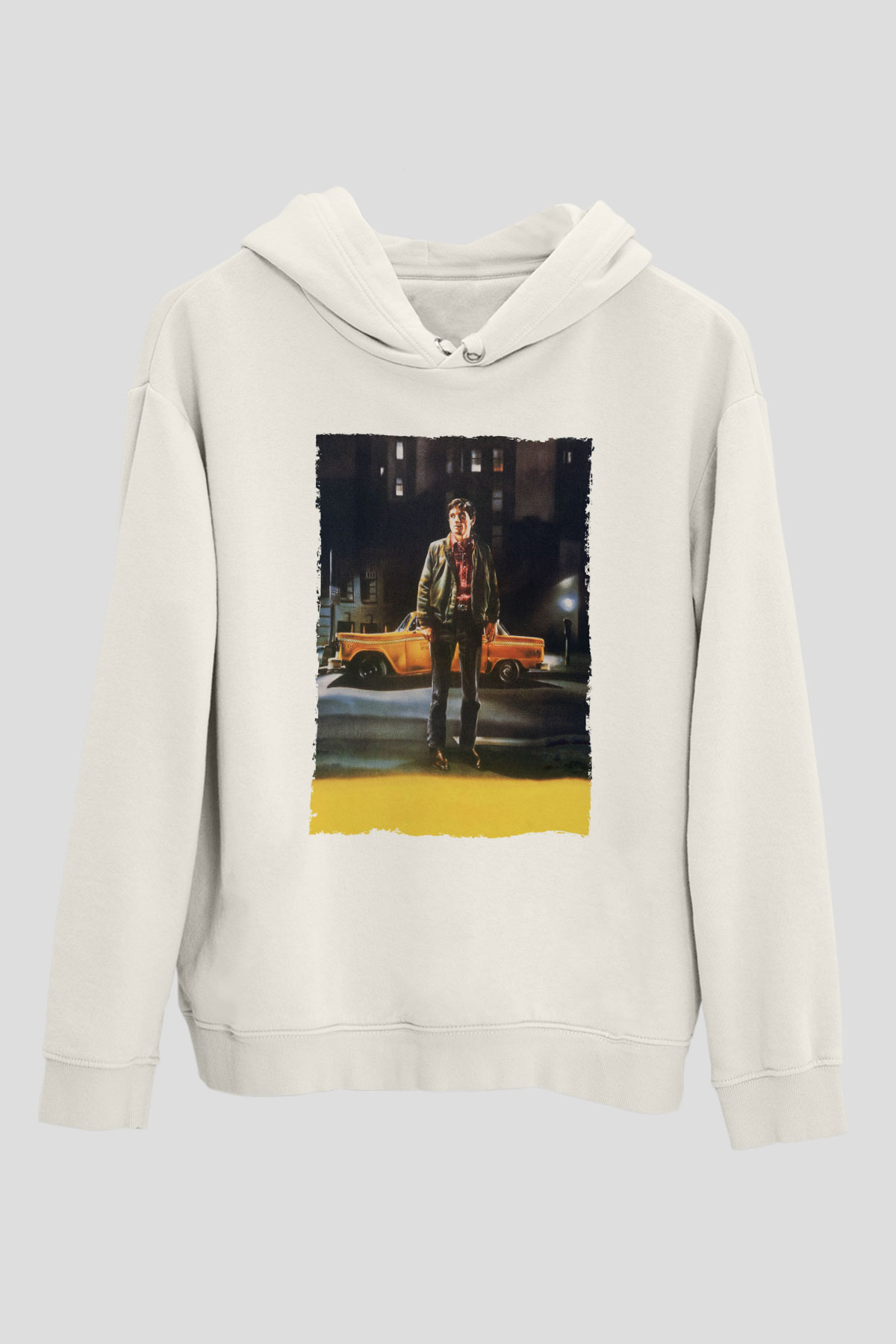Unisex Taksi Şoförü (Taxi Driver) Baskılı Beyaz Kapüşonlu Sweatshirt