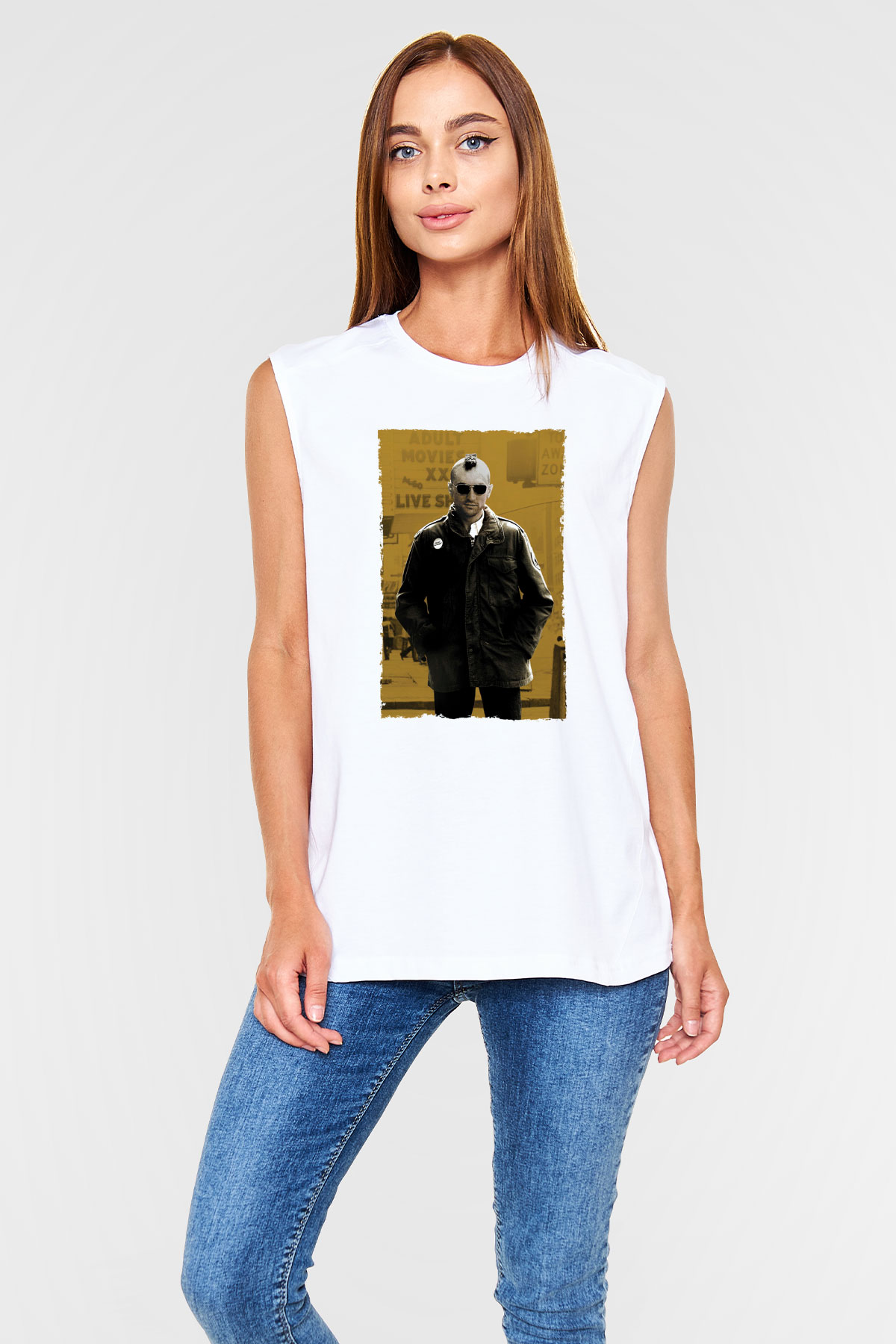 Unisex Taksi Şoförü (Taxi Driver) Baskılı Beyaz Kolsuz Tshirt