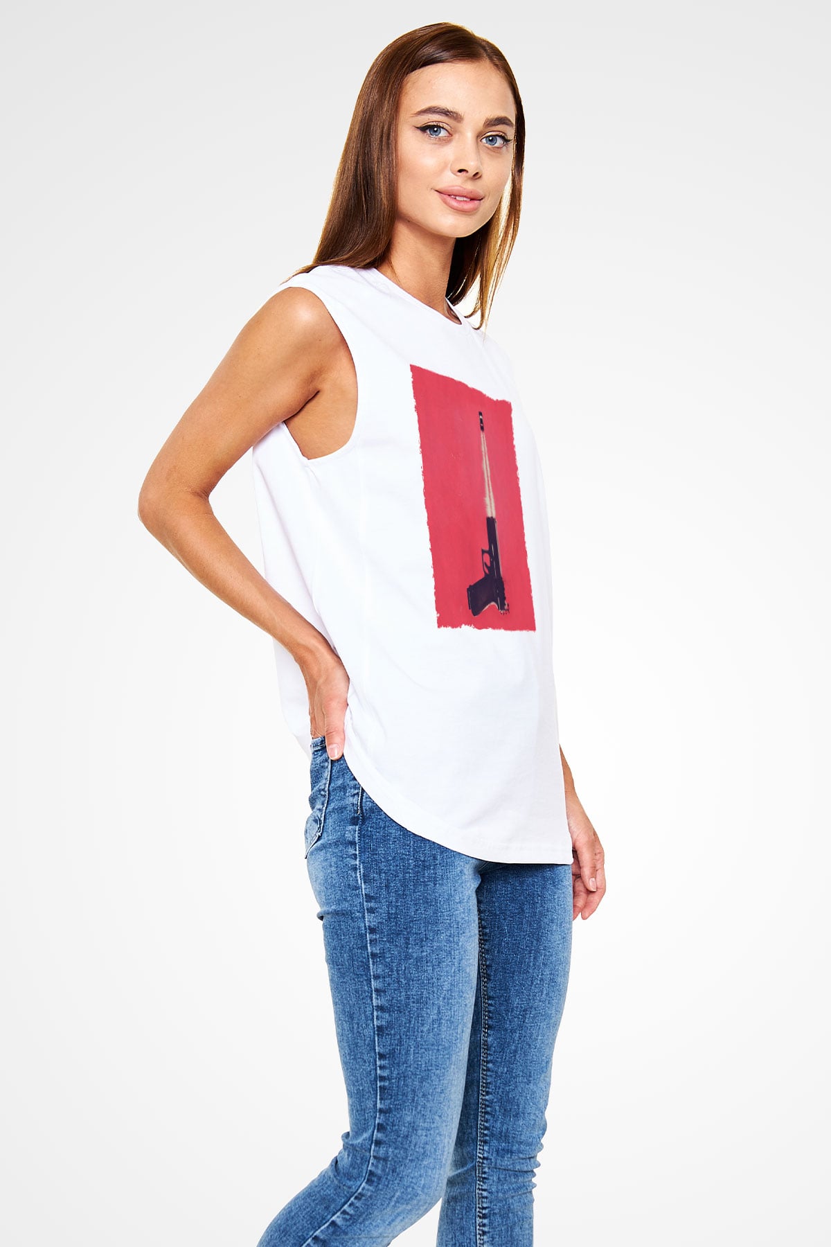 Unisex Tam Gaz - Baby Driver Baskılı Beyaz Kolsuz Tshirt