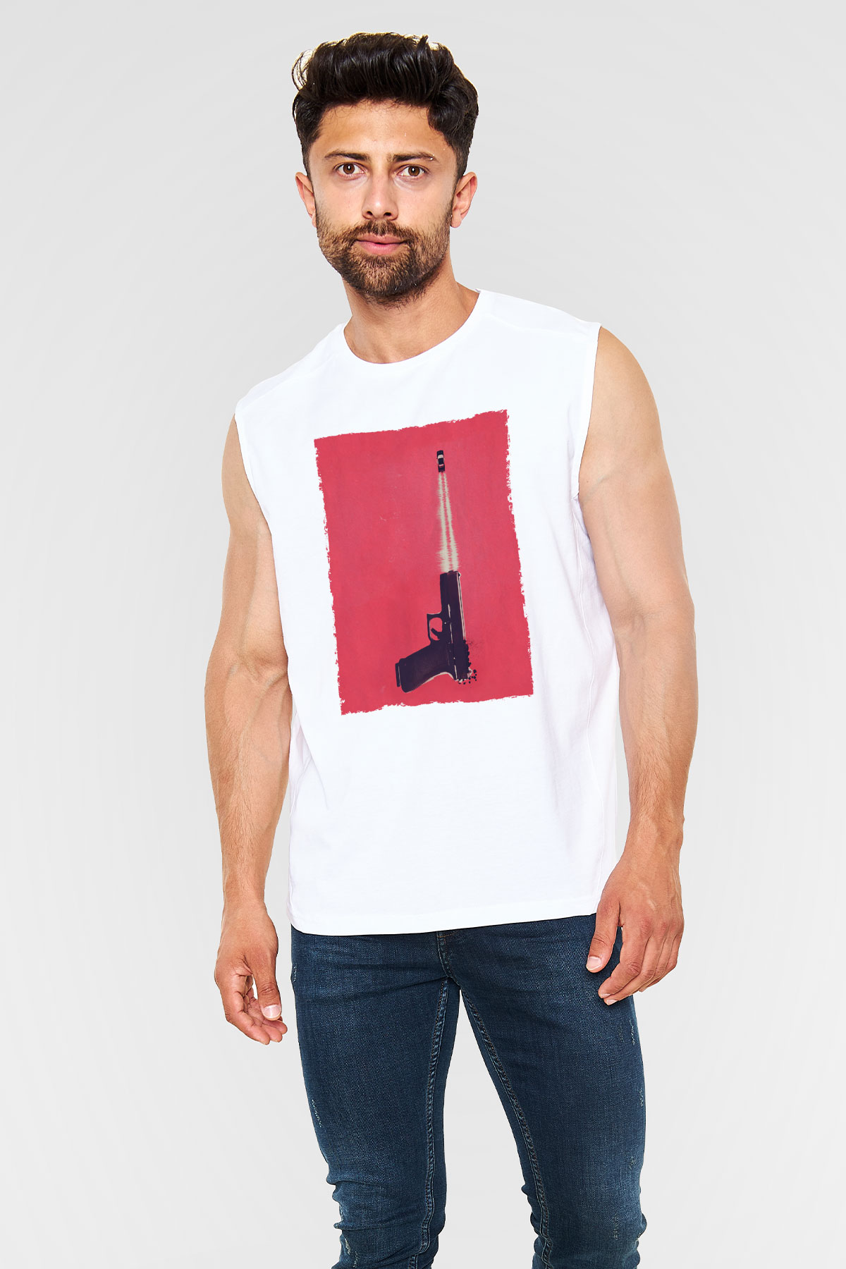 Unisex Tam Gaz - Baby Driver Baskılı Beyaz Kolsuz Tshirt