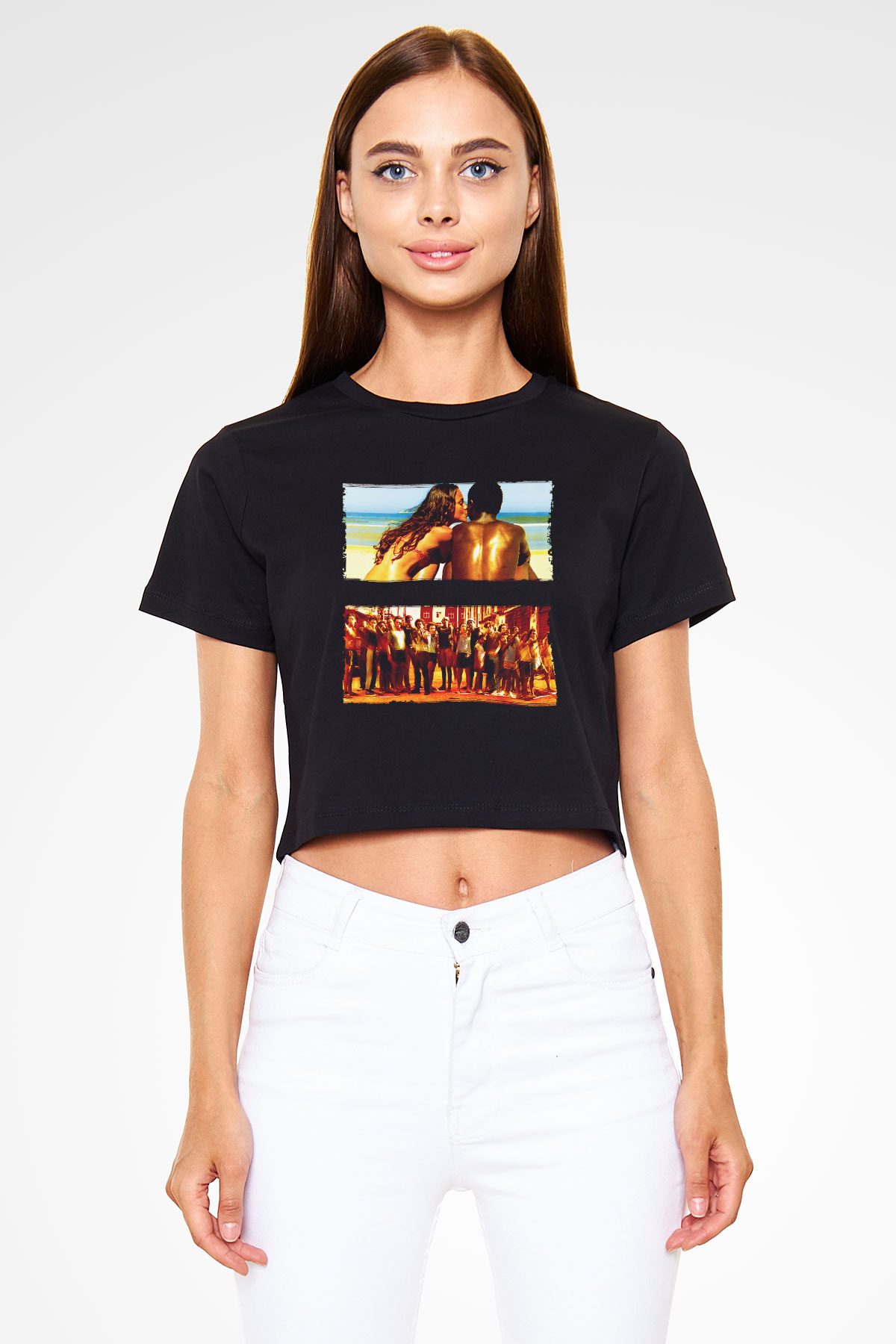 Unisex Tanrı Kent (City of God) Baskılı Siyah Crop Top Tişört