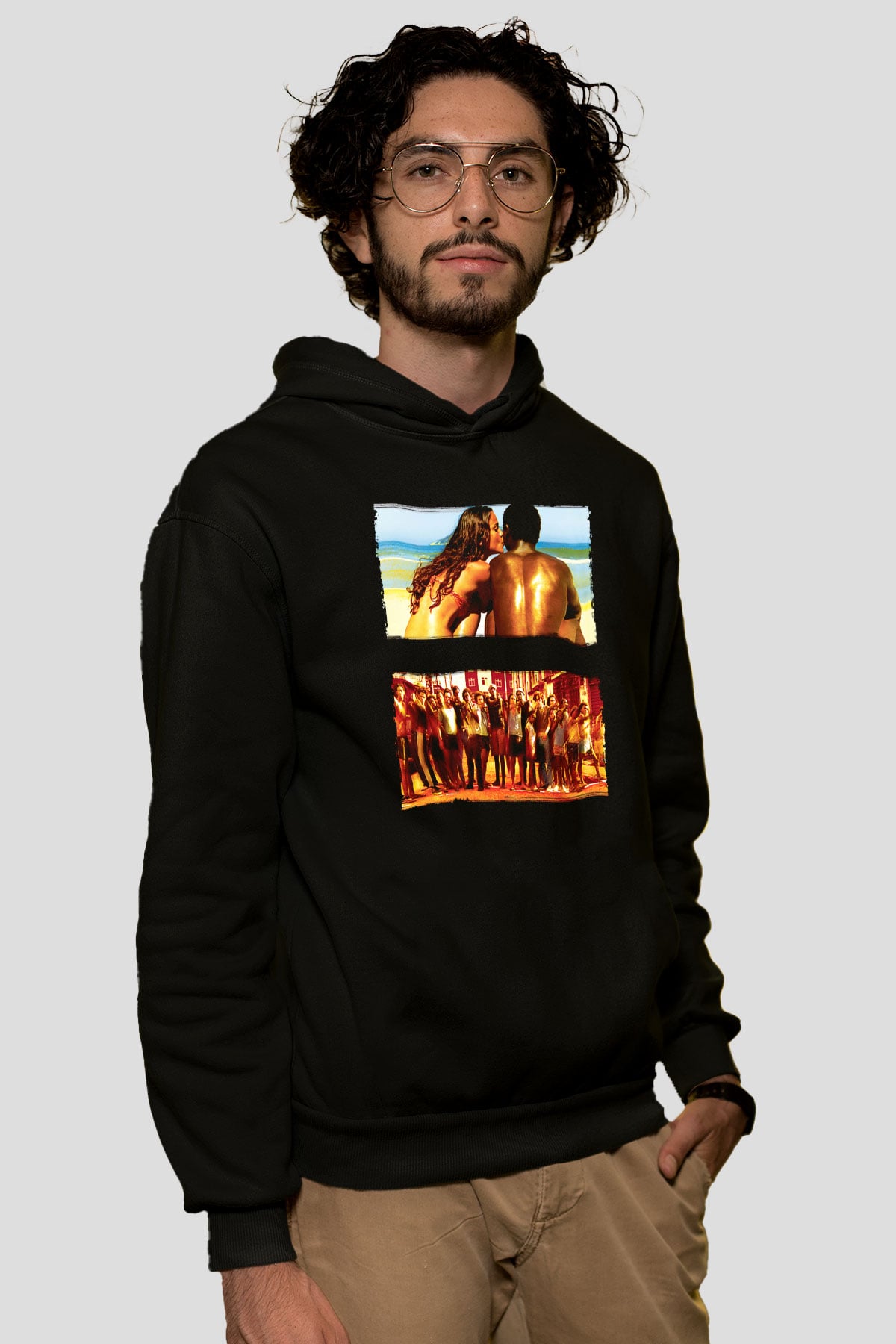 Unisex Tanrı Kent (City of God) Baskılı Siyah Kapüşonlu Sweatshirt