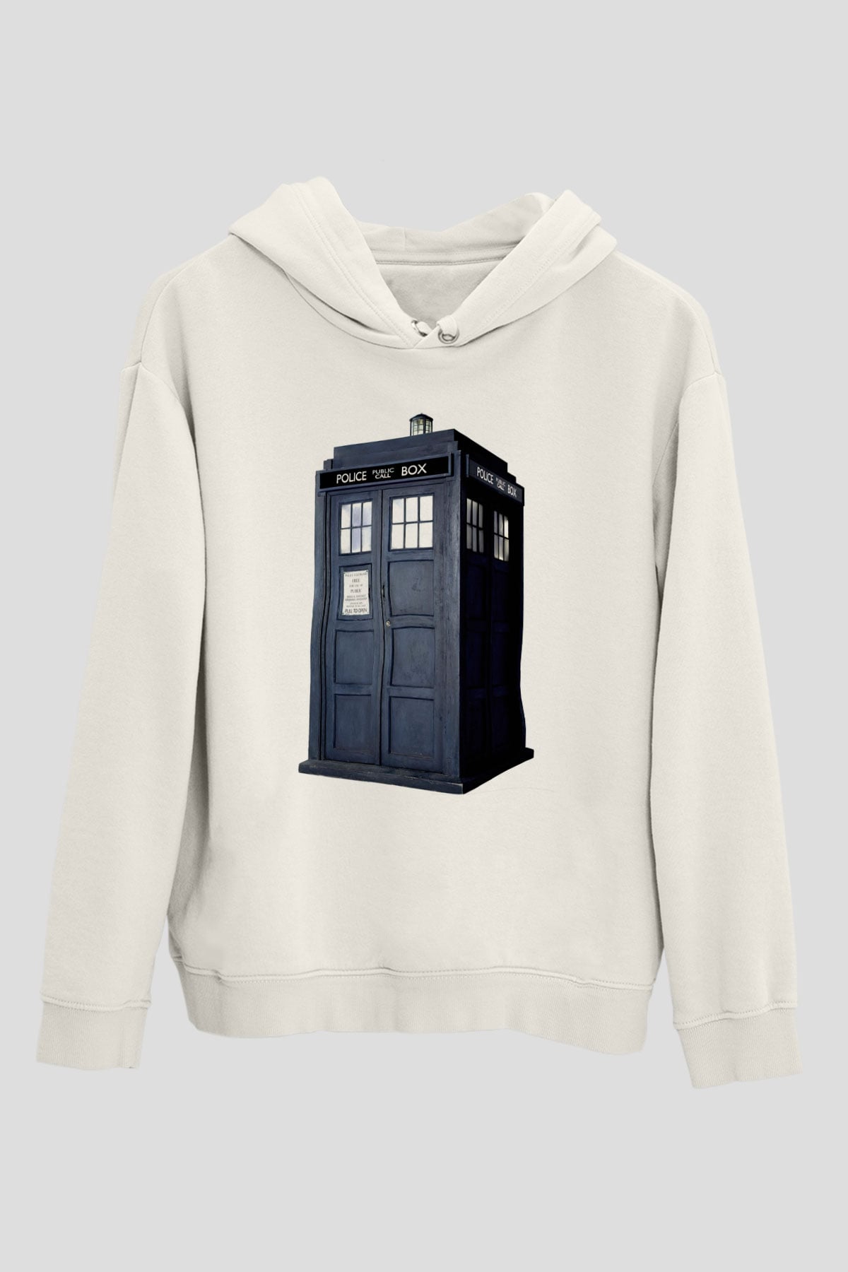 Unisex Tardis - Doctor Who Baskılı Beyaz Kapüşonlu Sweatshirt