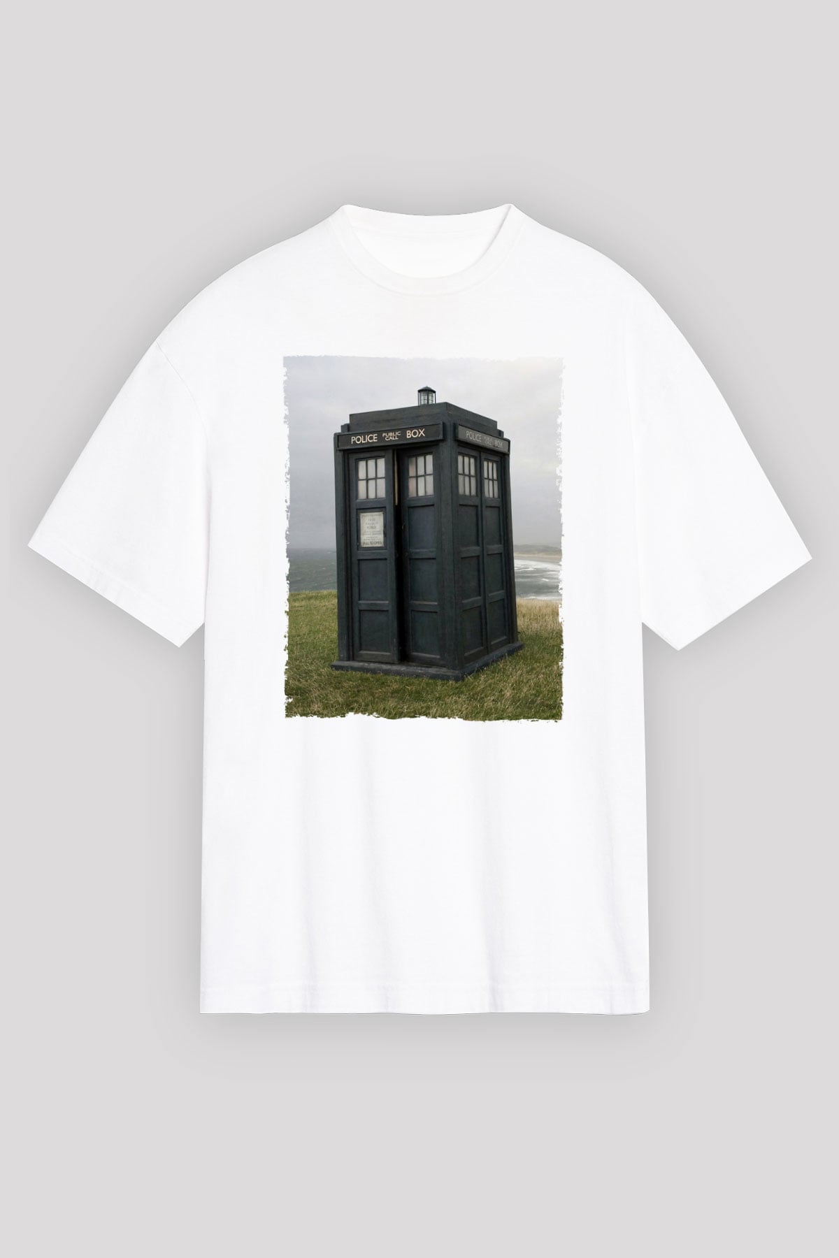Unisex Tardis - Doctor Who Baskılı Beyaz Oversize Oversize T-shirt
