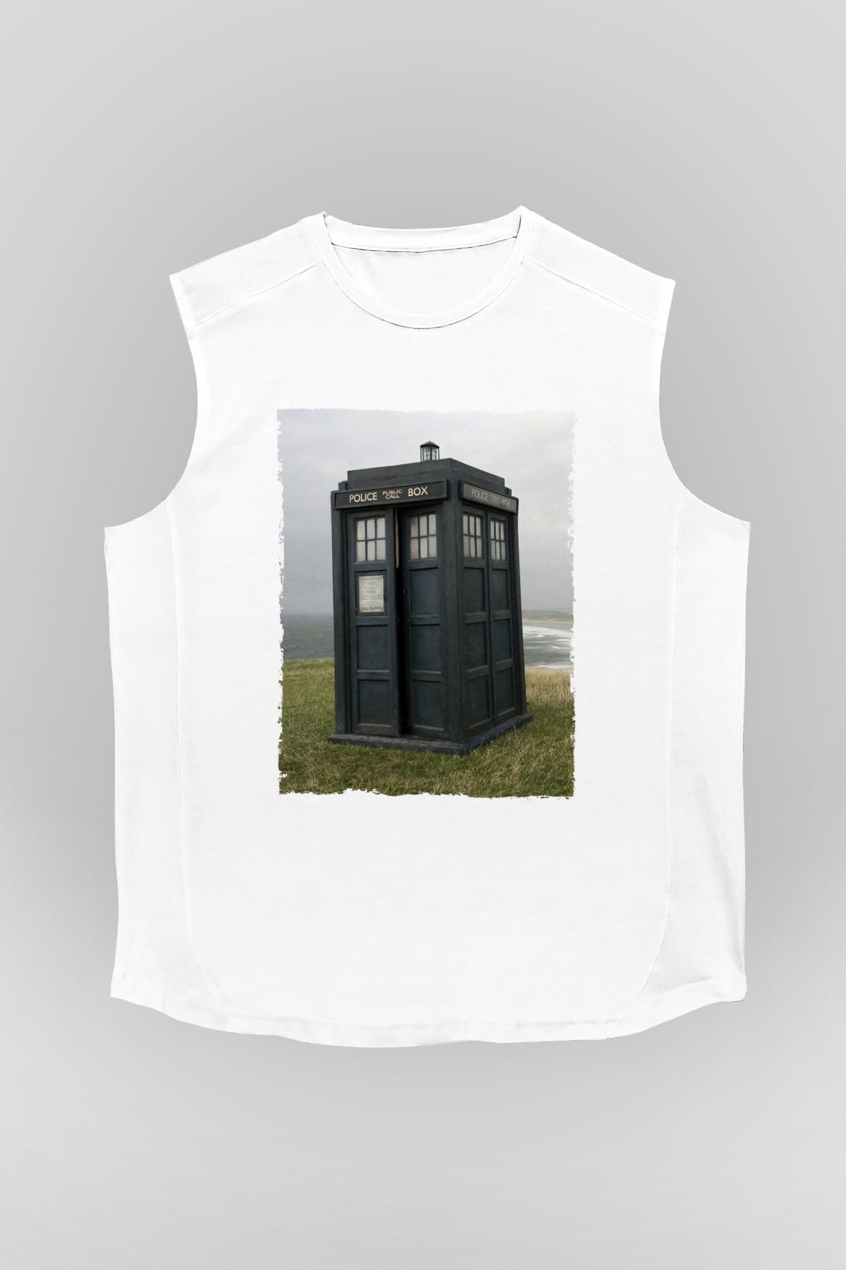 Unisex Tardis - Doctor Who Baskılı Beyaz Kolsuz Tshirt