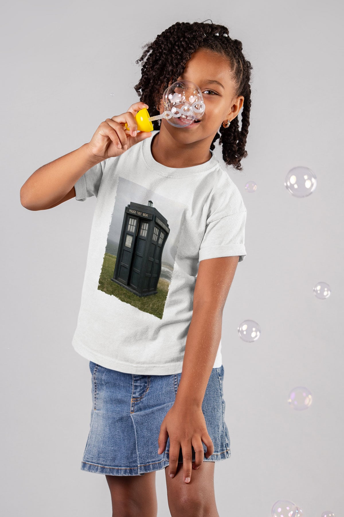 Unisex Tardis - Doctor Who Baskılı Beyaz Çocuk Tshirt