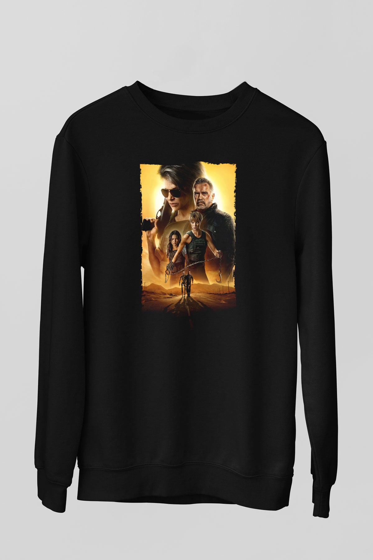 Unisex Terminatör Kara Kader (Terminator Dark Fate) Baskılı Siyah Sweatshirt
