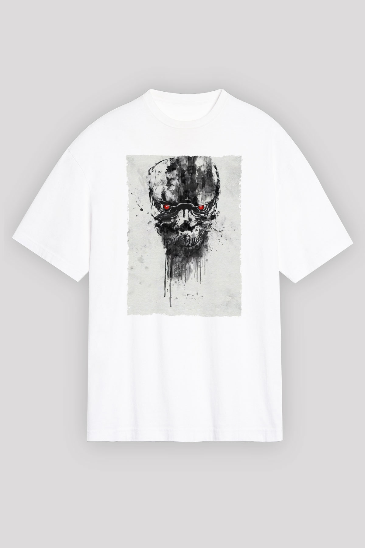 Unisex Terminatör Kara Kader (Terminator Dark Fate) Baskılı Beyaz Oversize T-shirt