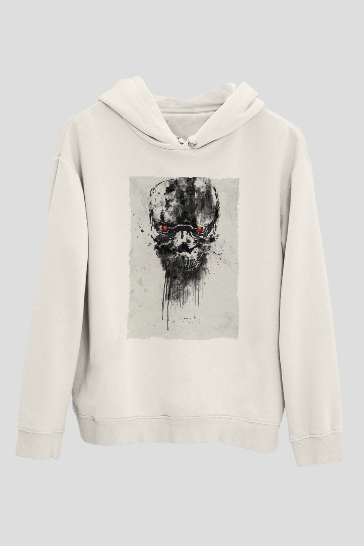 Unisex Terminatör Kara Kader (Terminator Dark Fate) Baskılı Beyaz Kapüşonlu Sweatshirt