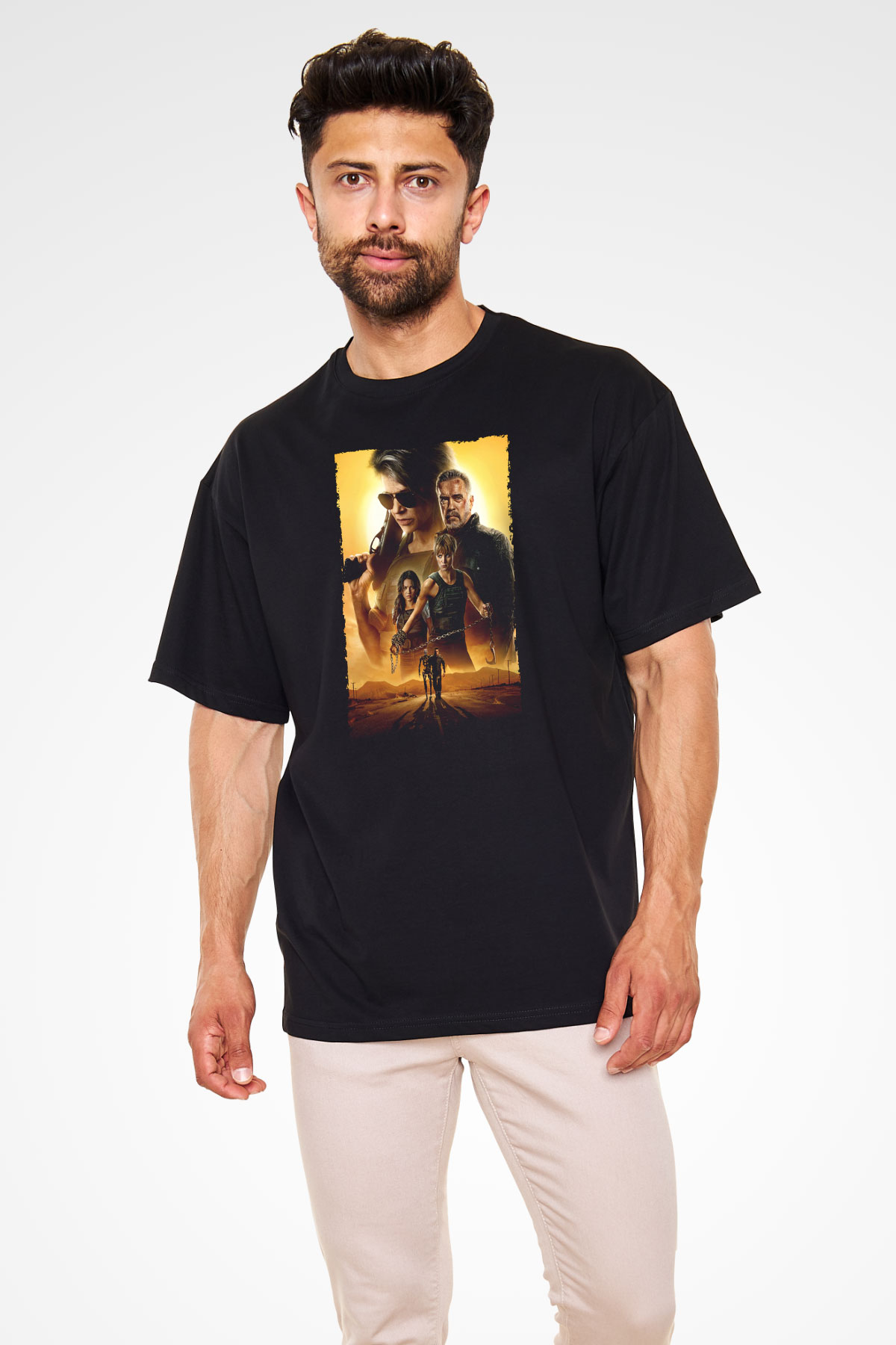 Unisex Terminatör Kara Kader (Terminator Dark Fate) Baskılı Siyah Oversize Tshirt