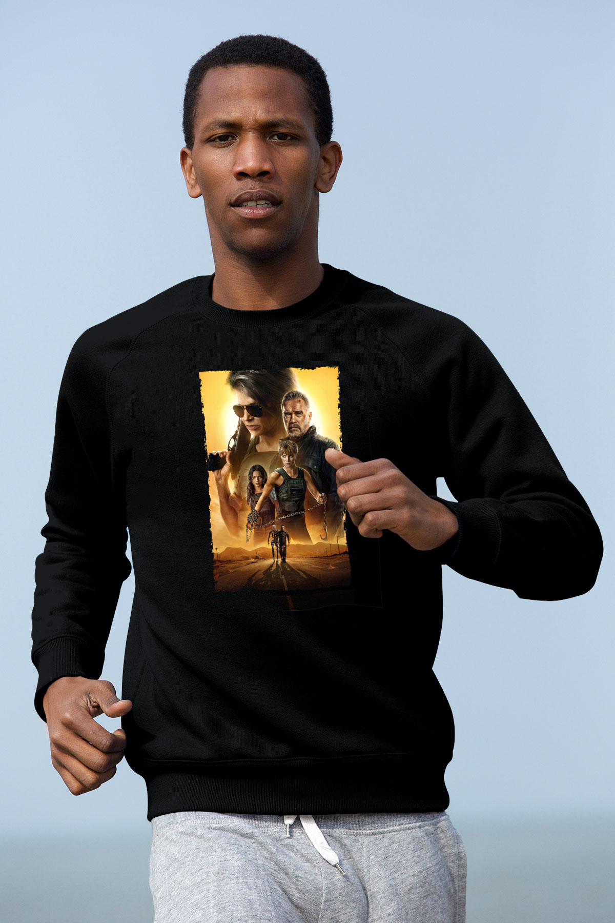 Unisex Terminatör Kara Kader (Terminator Dark Fate) Baskılı Siyah Sweatshirt