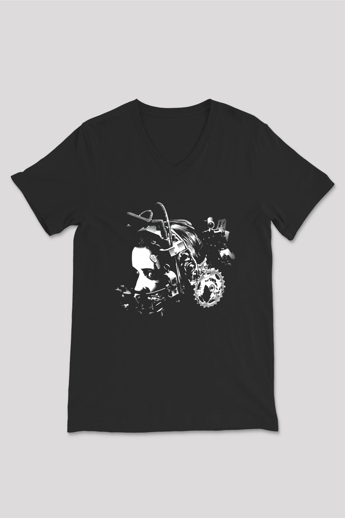 Unisex Testere III (Saw III) Baskılı Siyah V Yaka Tshirt