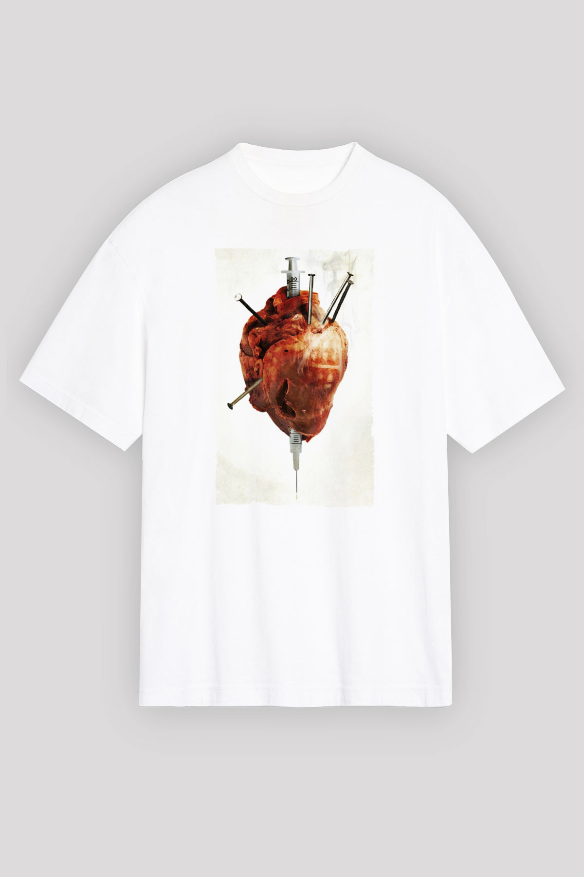 Unisex Tetikçi - Crank Baskılı Beyaz Oversize Tişört