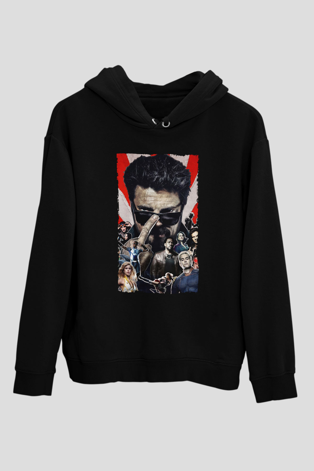 Unisex The Boys Baskılı Siyah Kapüşonlu Sweatshirt