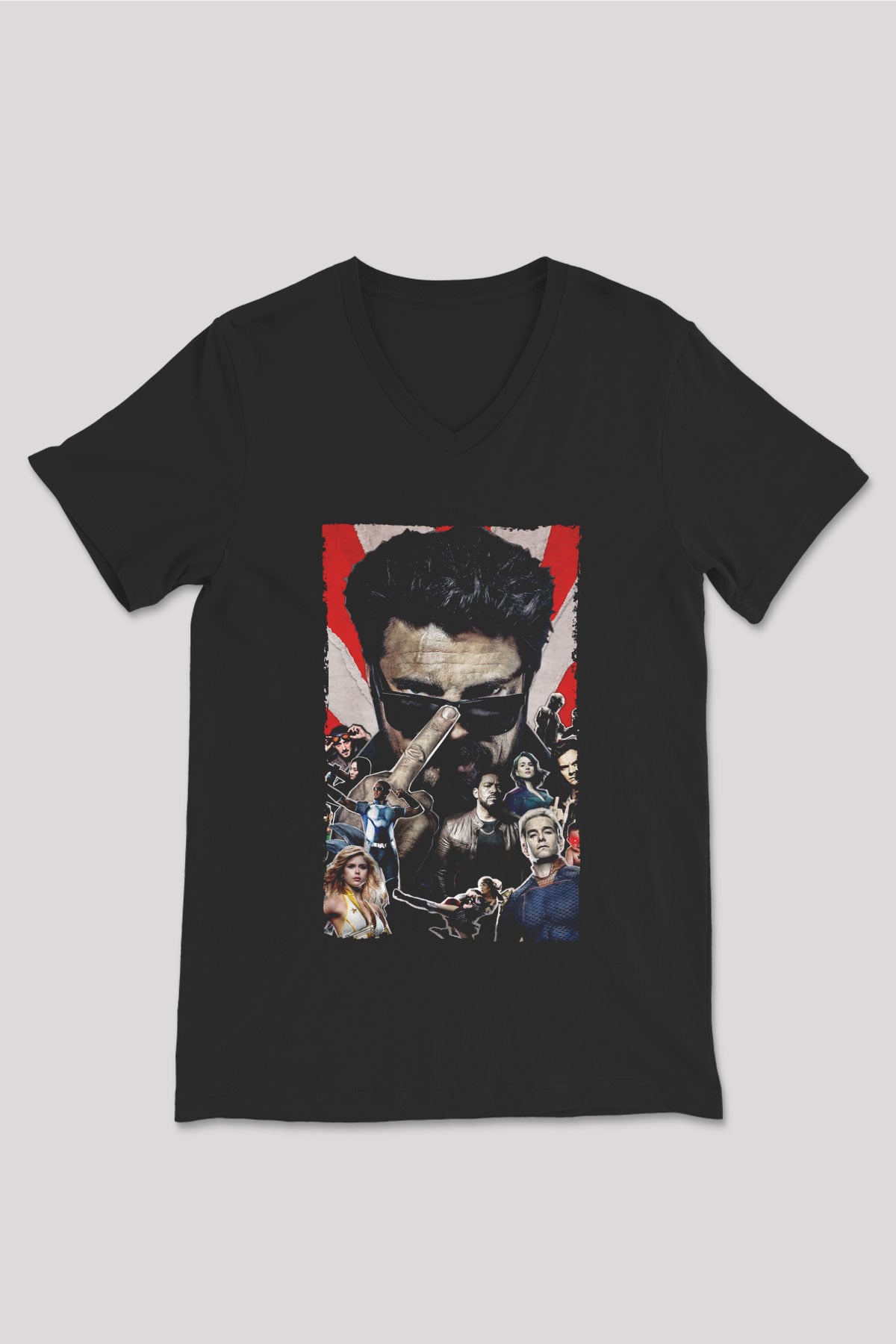 Unisex The Boys Baskılı Siyah V Yaka Tişört
