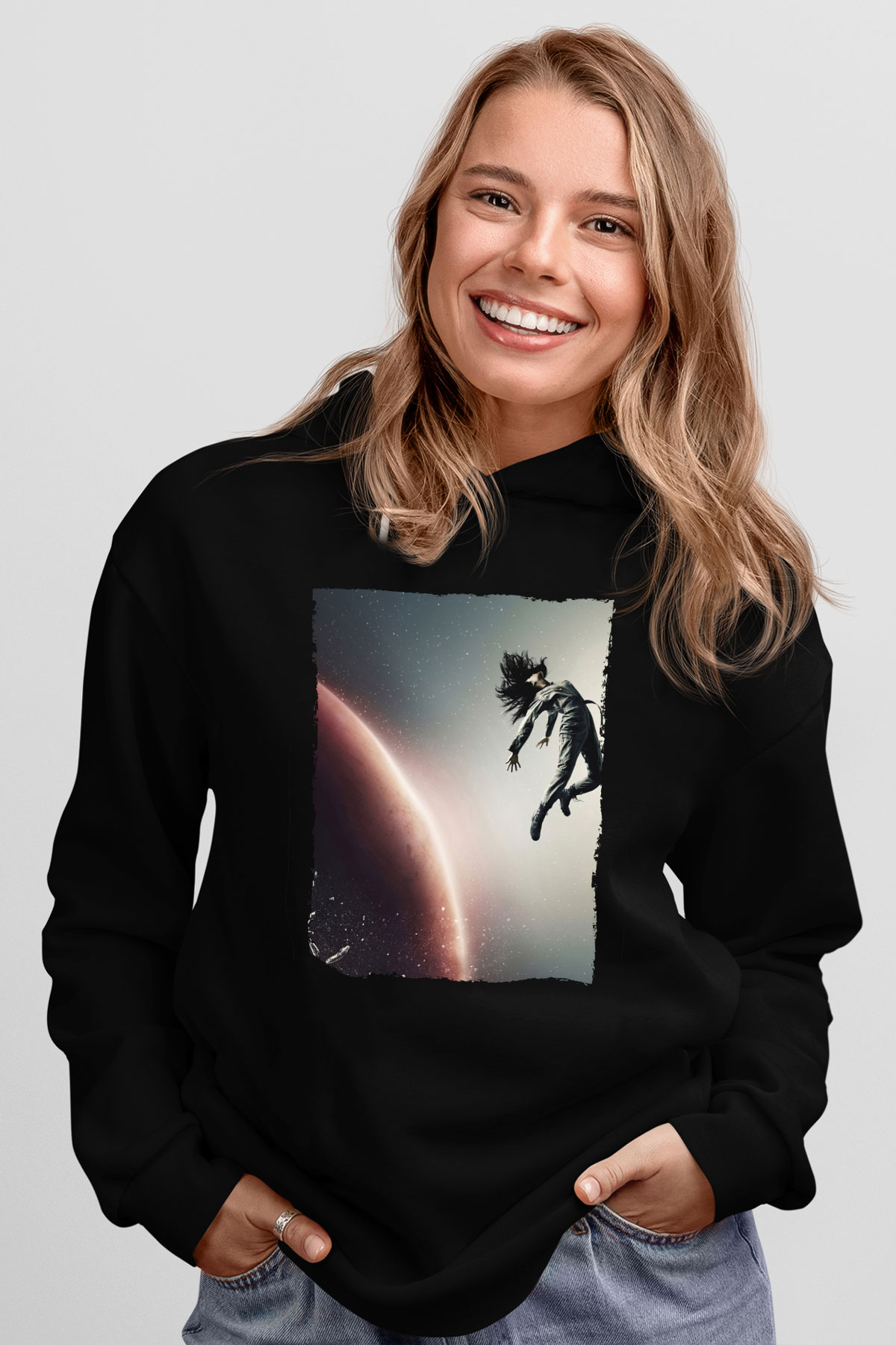 Unisex The Expanse Baskılı Siyah Kapüşonlu Sweatshirt