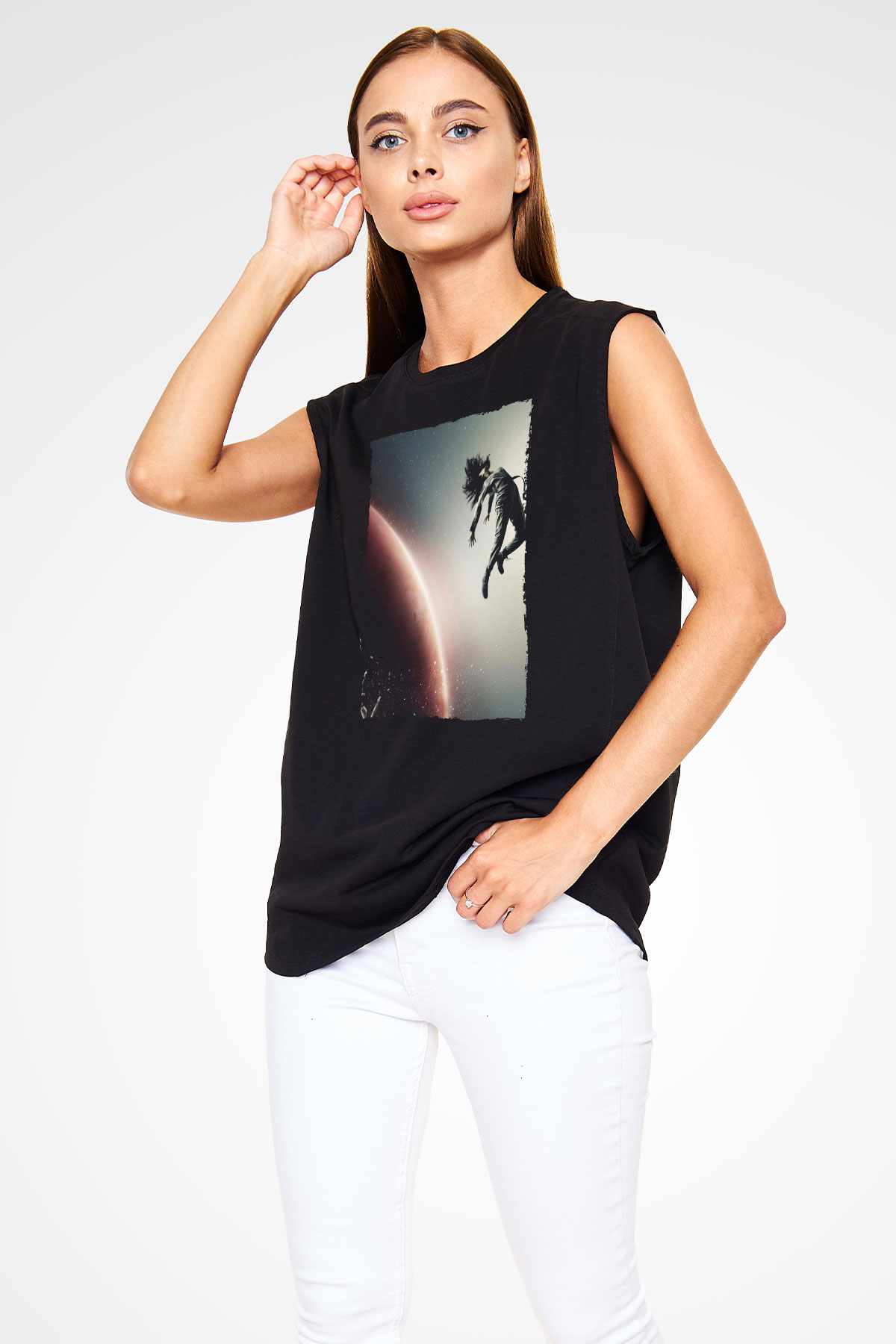 Unisex The Expanse Baskılı Siyah Kolsuz Tshirt