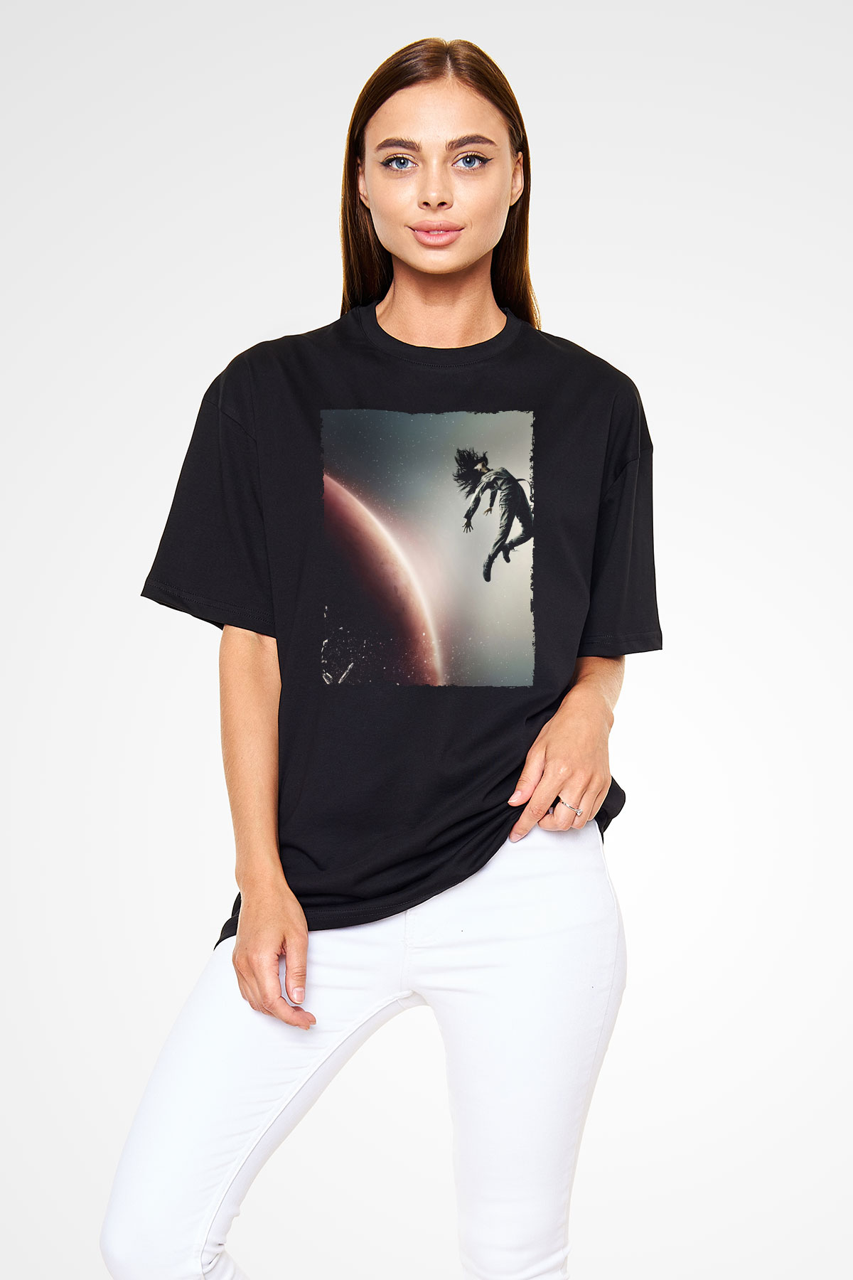 Unisex The Expanse Baskılı Siyah Oversize Tshirt