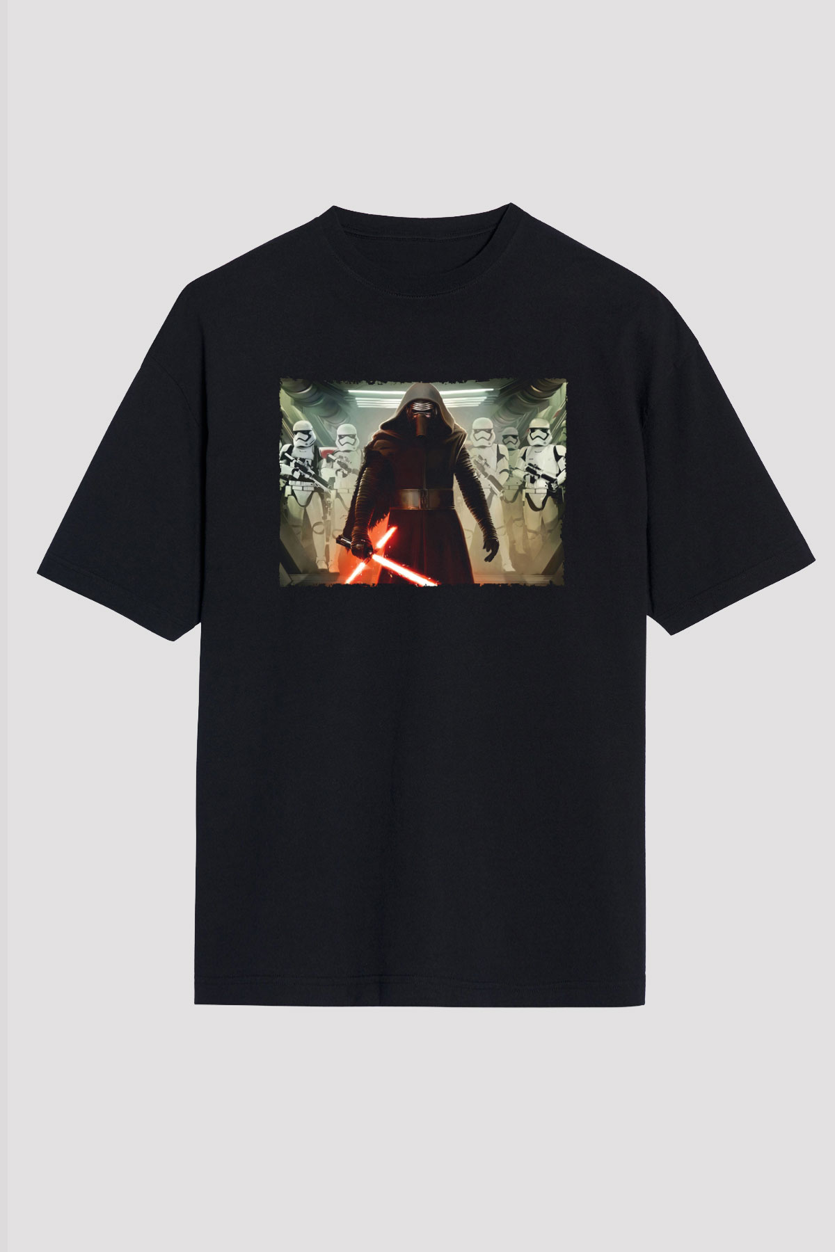 Unisex The Force Awakens Kylo Ren Baskılı Siyah Oversize T-shirt