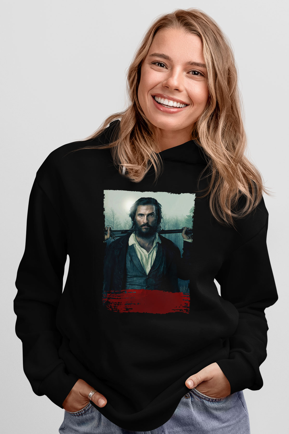 Unisex The Free State of Jones Baskılı Siyah Kapüşonlu Sweatshirt