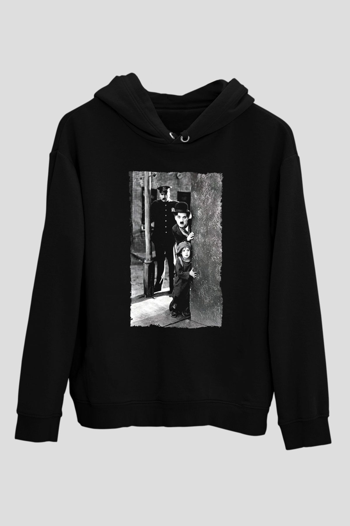 Unisex The Kid Baskılı Siyah Kapüşonlu Sweatshirt